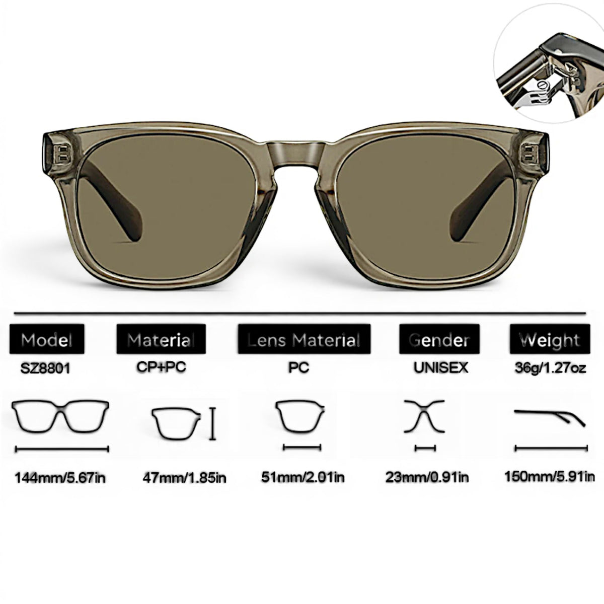 nadaraty eyewear Horus Enzo H 160 unisex sunglasses with clear brown acetate frames and tinted lenses.