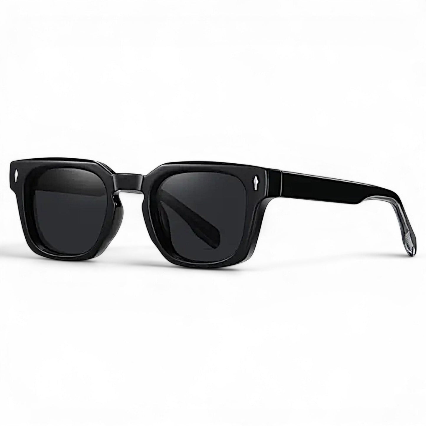 nadaraty eyewear Horus Milano H 158 black acetate square frame sunglasses with dark lenses.
