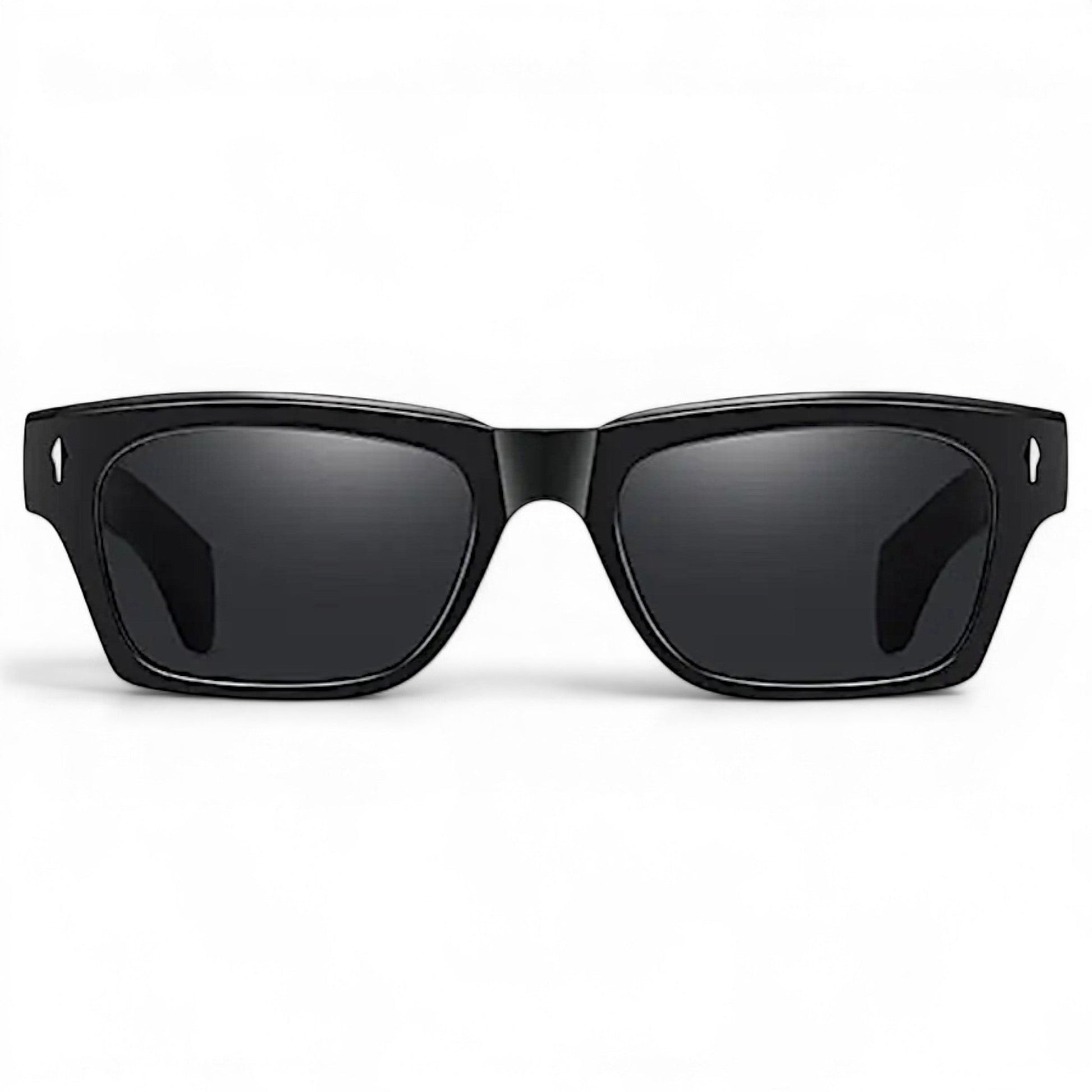 nadaraty eyewear Horus Oryx H 140 black acetate square sunglasses with dark lenses.