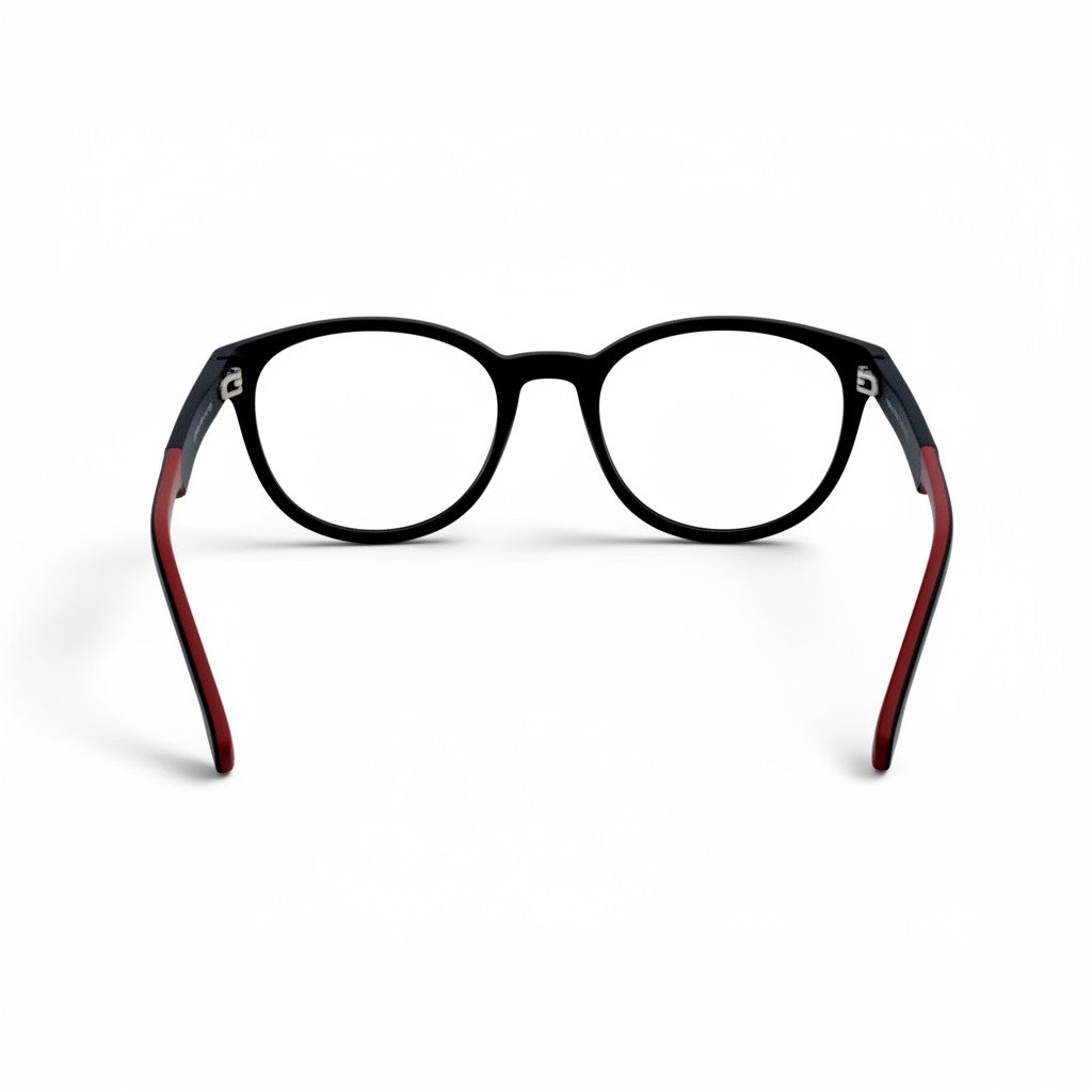 nadaraty eyewear black round frame glasses with red temple arms