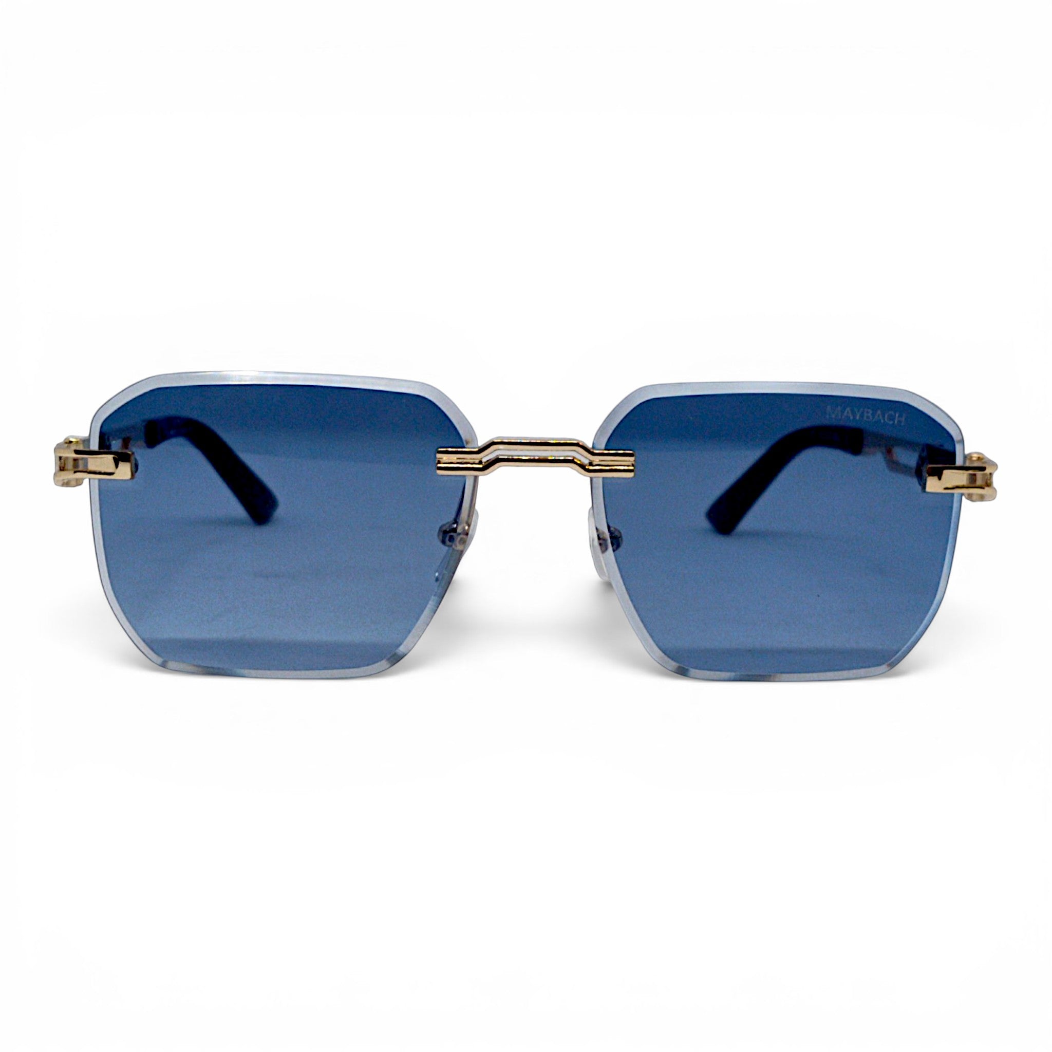 Nadaraty eyewear frameless octagonal blue photocromic sunglasses with gold accents.