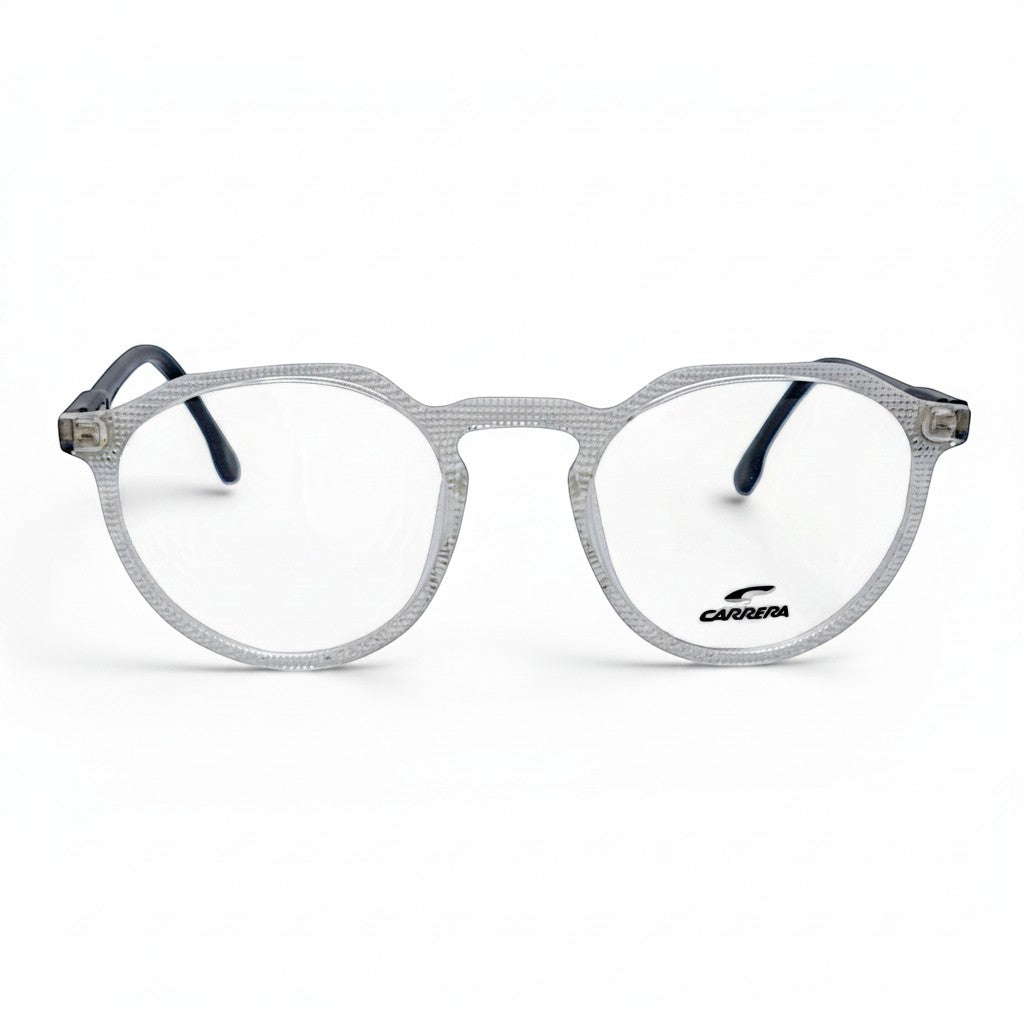 nadaraty eyewear CARRERA round acetate eyeglasses with textured silver frames and black temples.