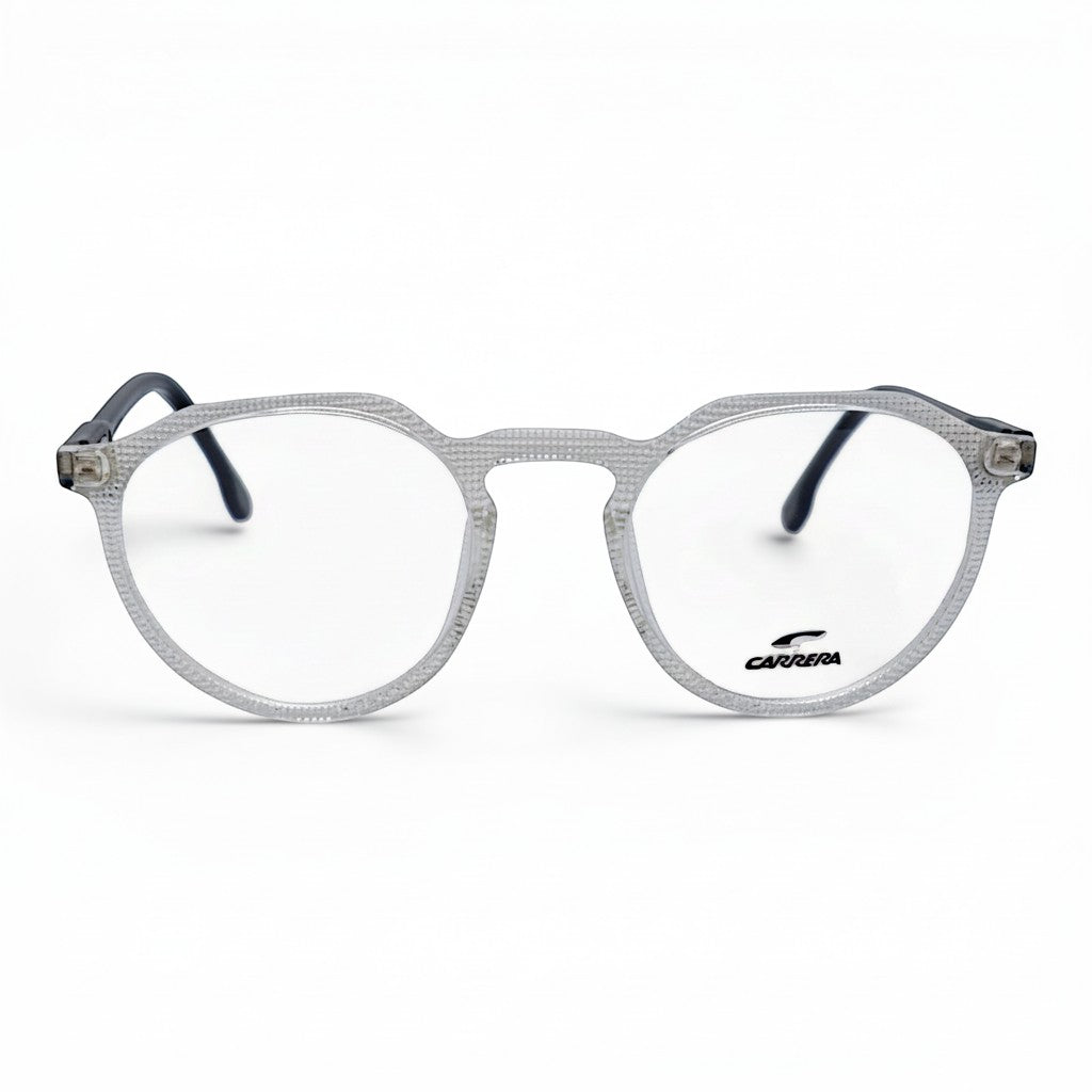 nadaraty eyewear CARRERA round acetate eyeglasses in textured silver with black temples and signature logo.