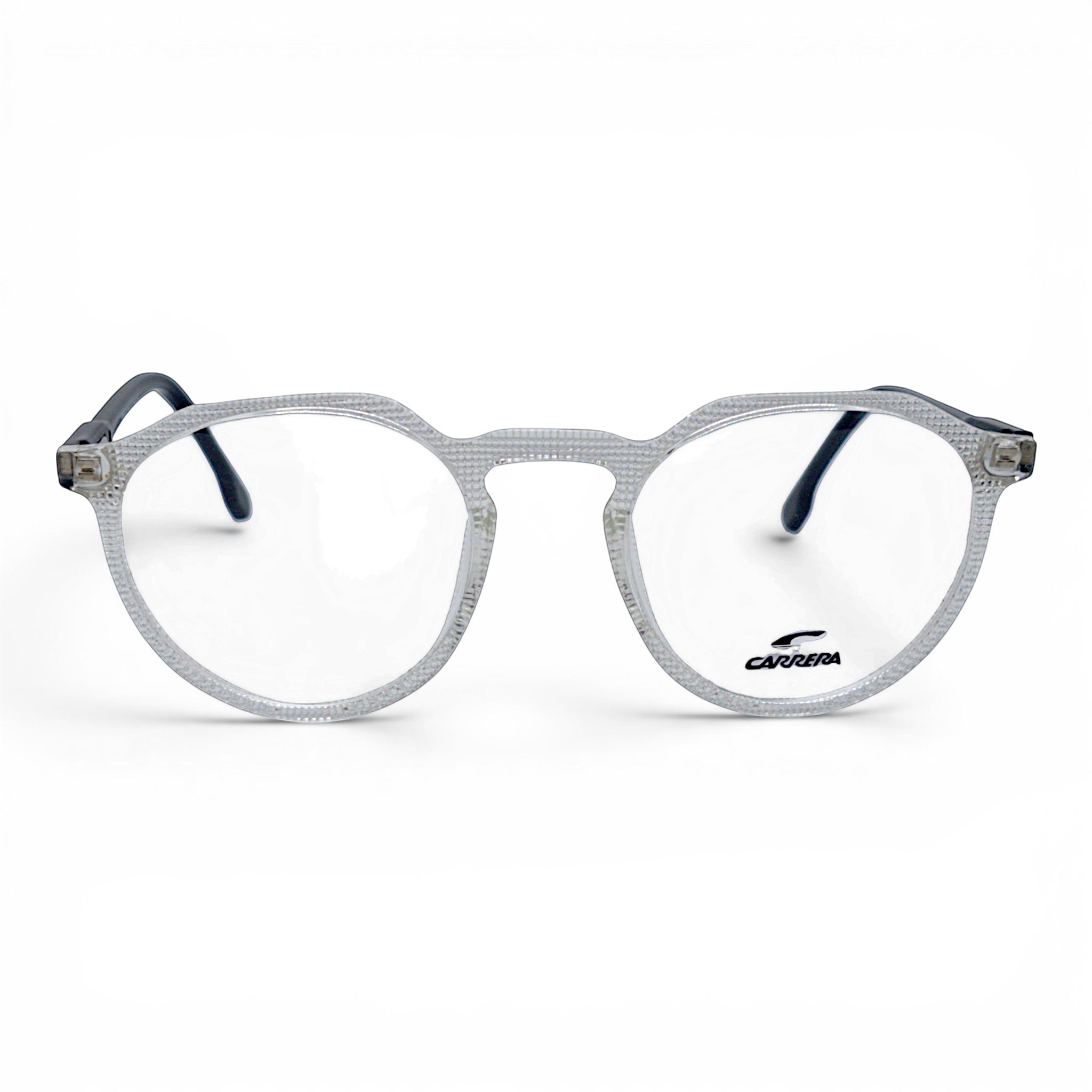 nadaraty eyewear CARRERA silver textured acetate round eyeglasses with black temples.