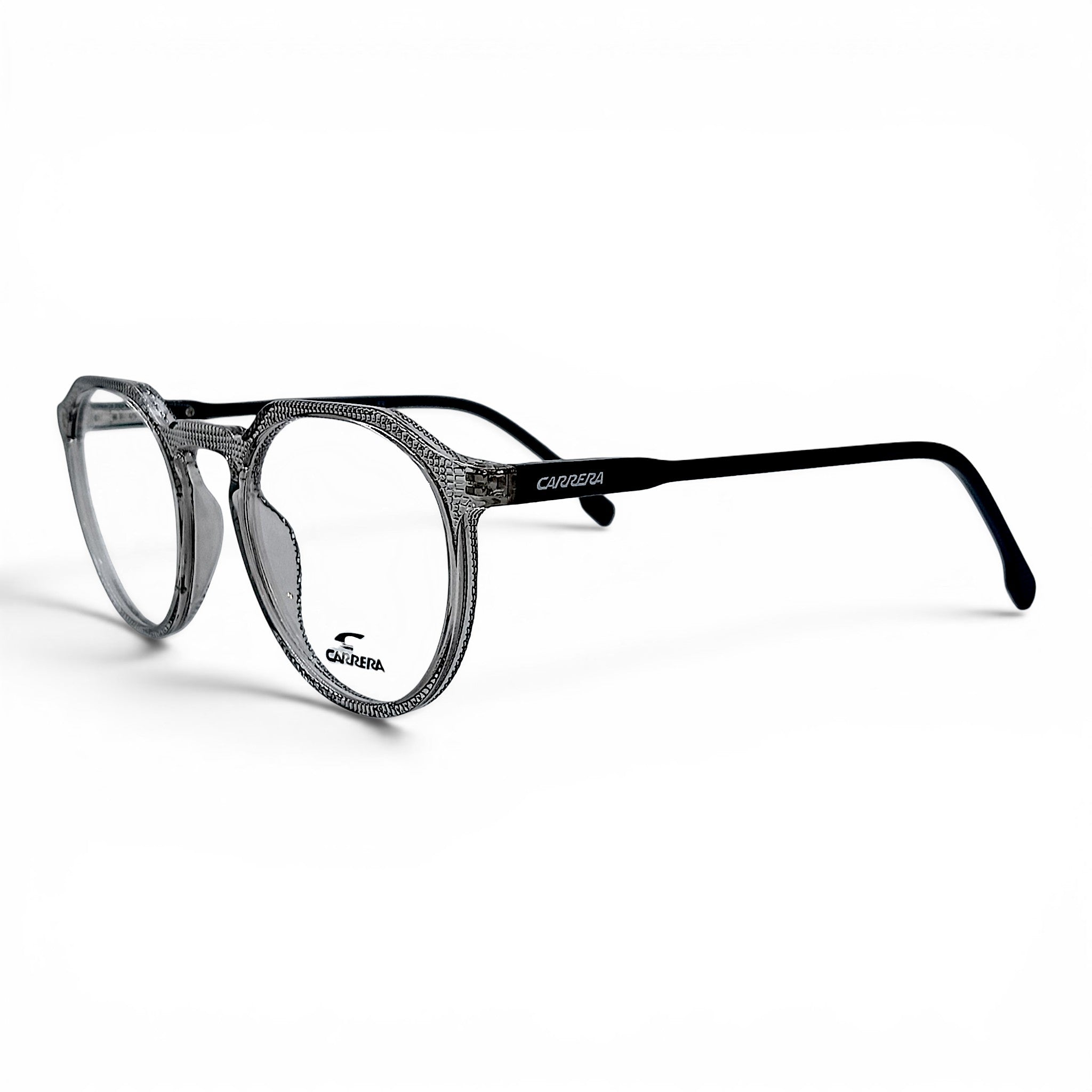 nadaraty eyewear Cr Slim gray round eyeglasses with clear lenses and textured grey frames.