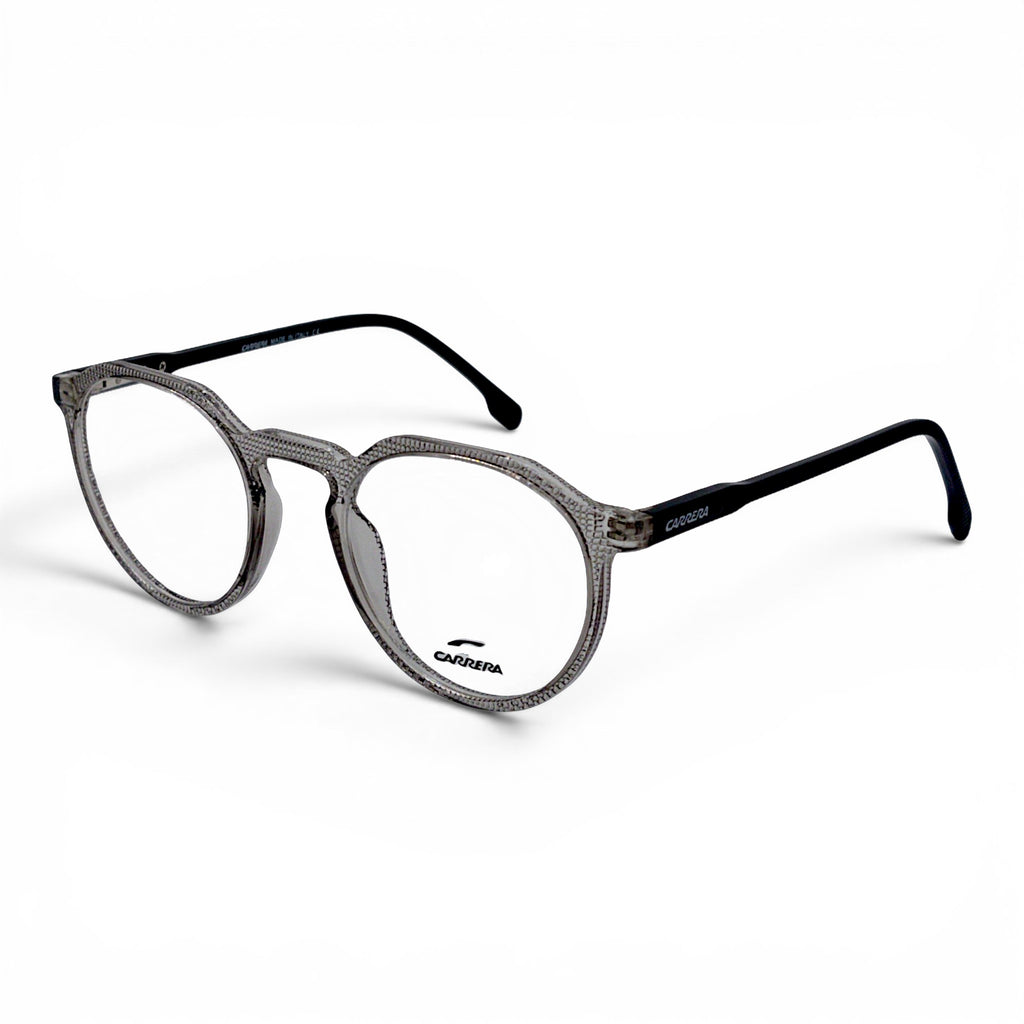 Nadaraty Eyewear Cr Slim gray round eyeglasses with textured clear frames and black temples.