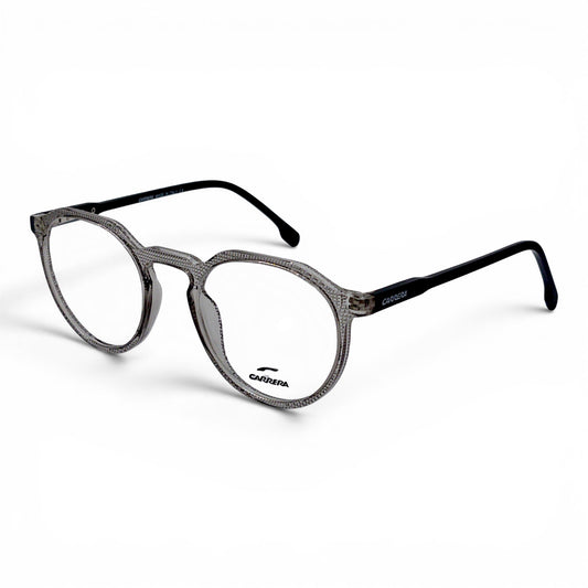 Nadaraty Eyewear Cr Slim gray round eyeglasses with textured clear frames and black temples.