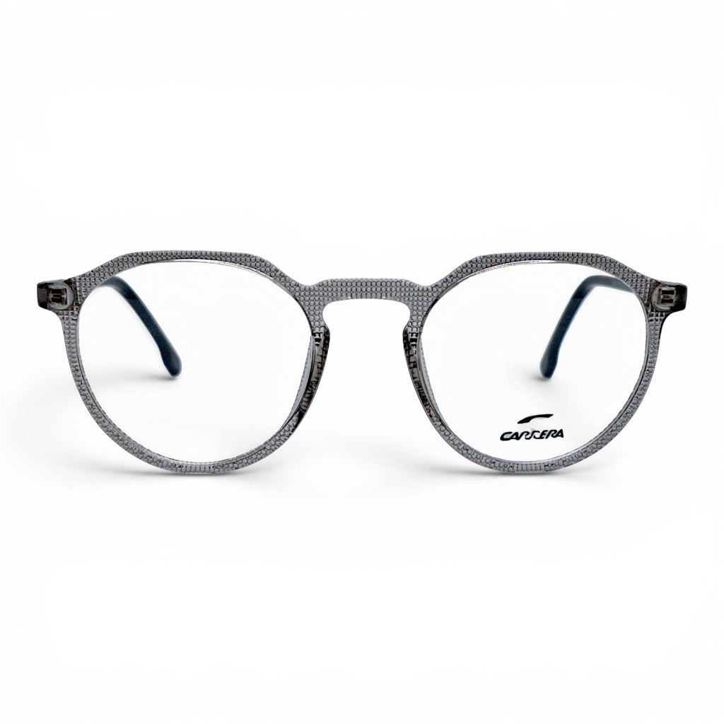 Nadaraty Eyewear Cr Slim gray round acetate eyeglasses with textured frame and clear lenses.