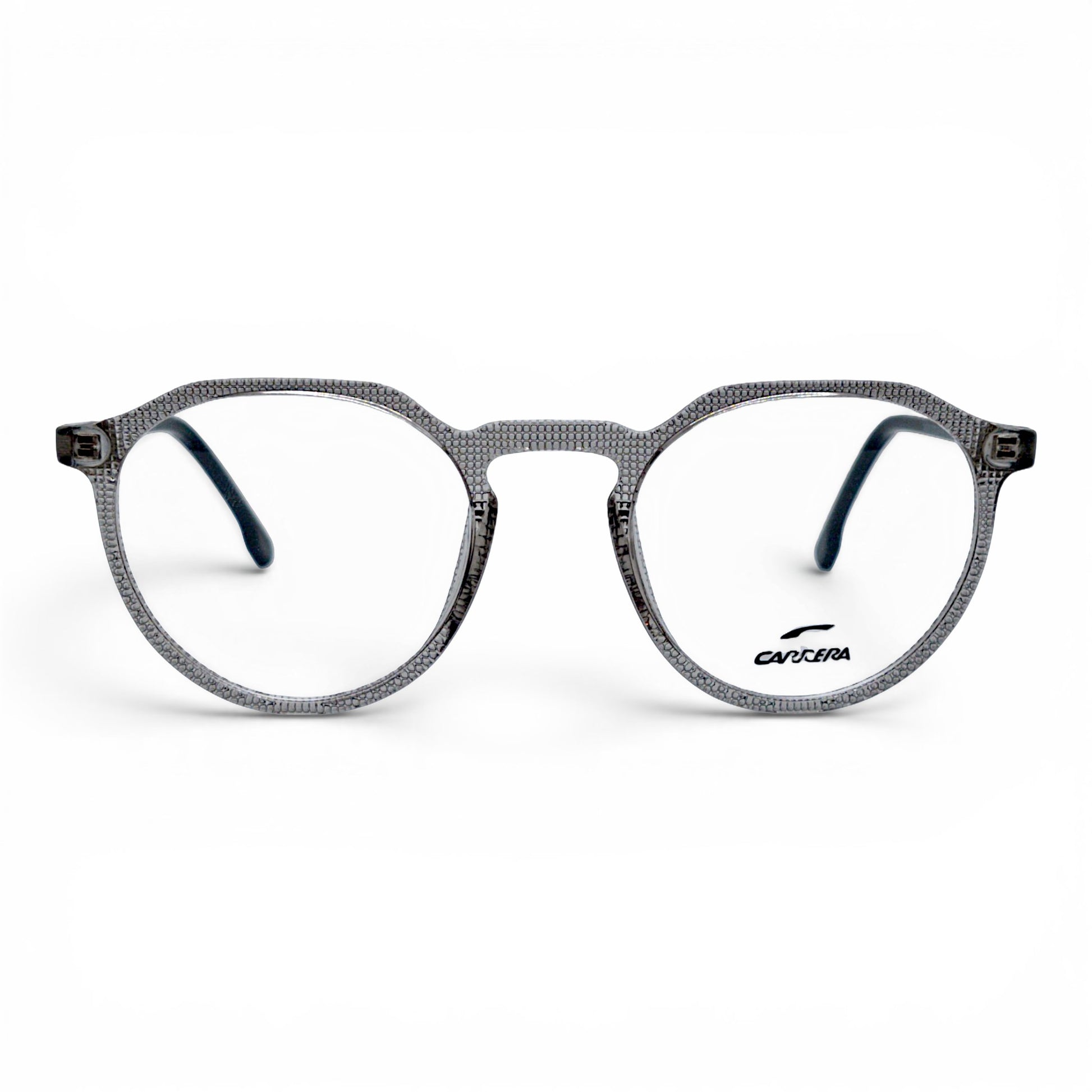 Nadaraty Eyewear Cr Slim gray round acetate eyeglasses with textured frame and clear lenses.