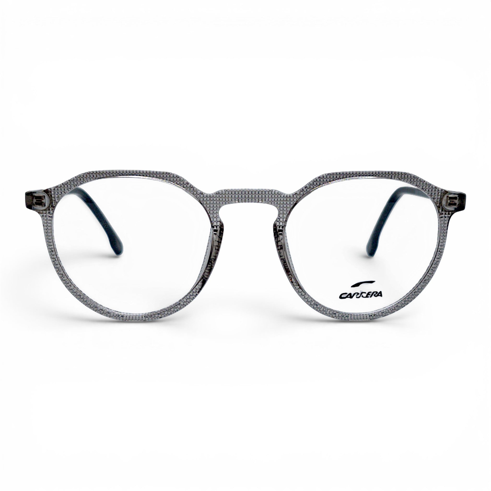 Nadaraty Eyewear Cr Slim gray round acetate eyeglasses with textured frame and clear lenses.