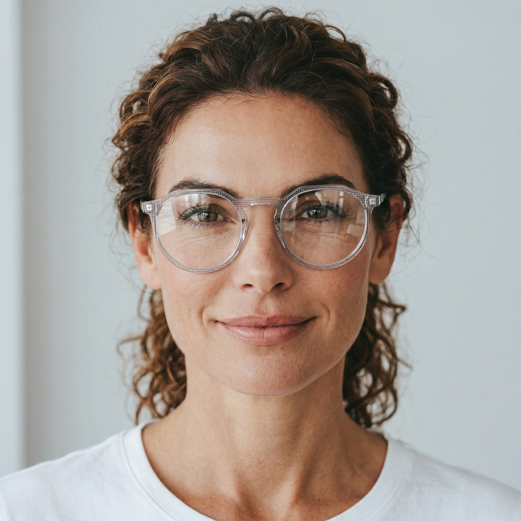 Nadaraty eyewear Cr Slim gray round acetate eyeglasses with textured frames and black temples.