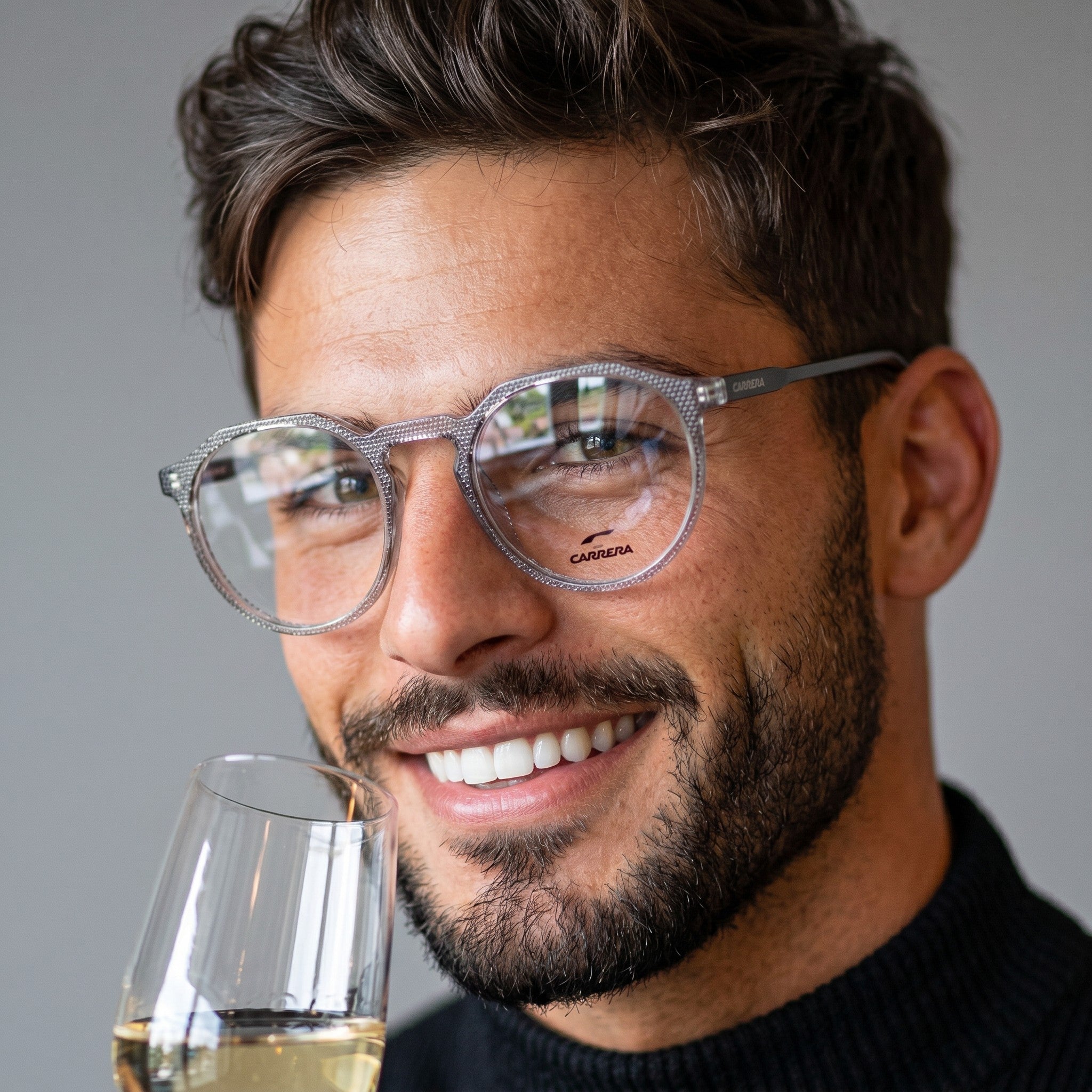 nadaraty eyewear Cr Slim gray round eyeglasses with textured translucent gray frames and black temples.