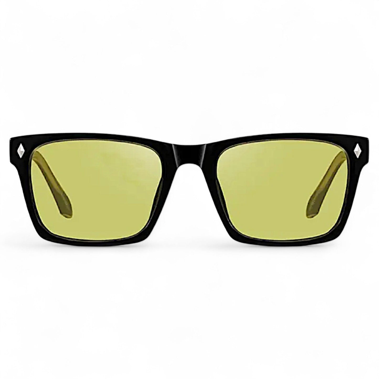 nadaraty eyewear Horus Dagger black acetate rectangular sunglasses with yellow polarized UV400 lenses.