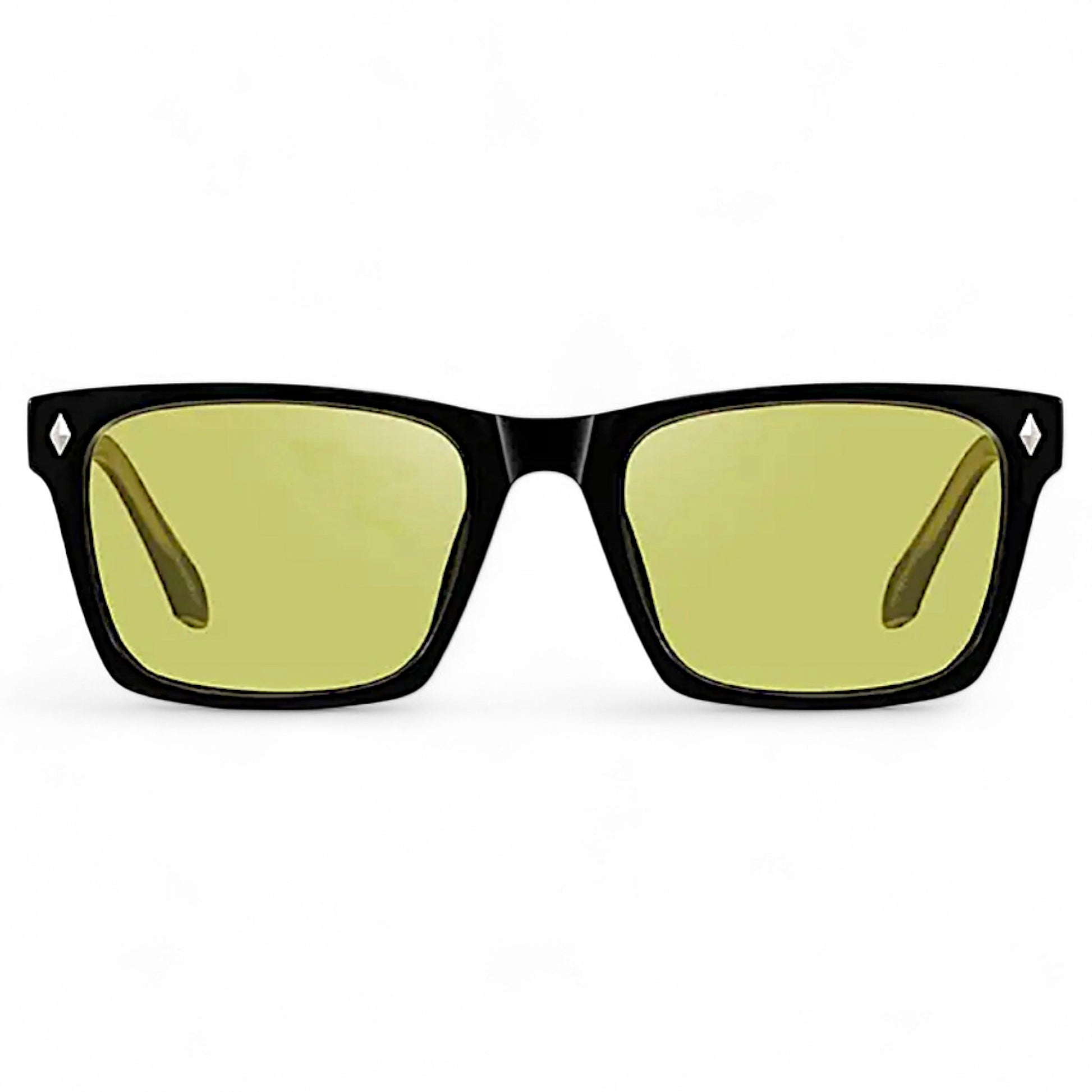 nadaraty eyewear Horus Dagger black acetate rectangular sunglasses with yellow polarized UV400 lenses.