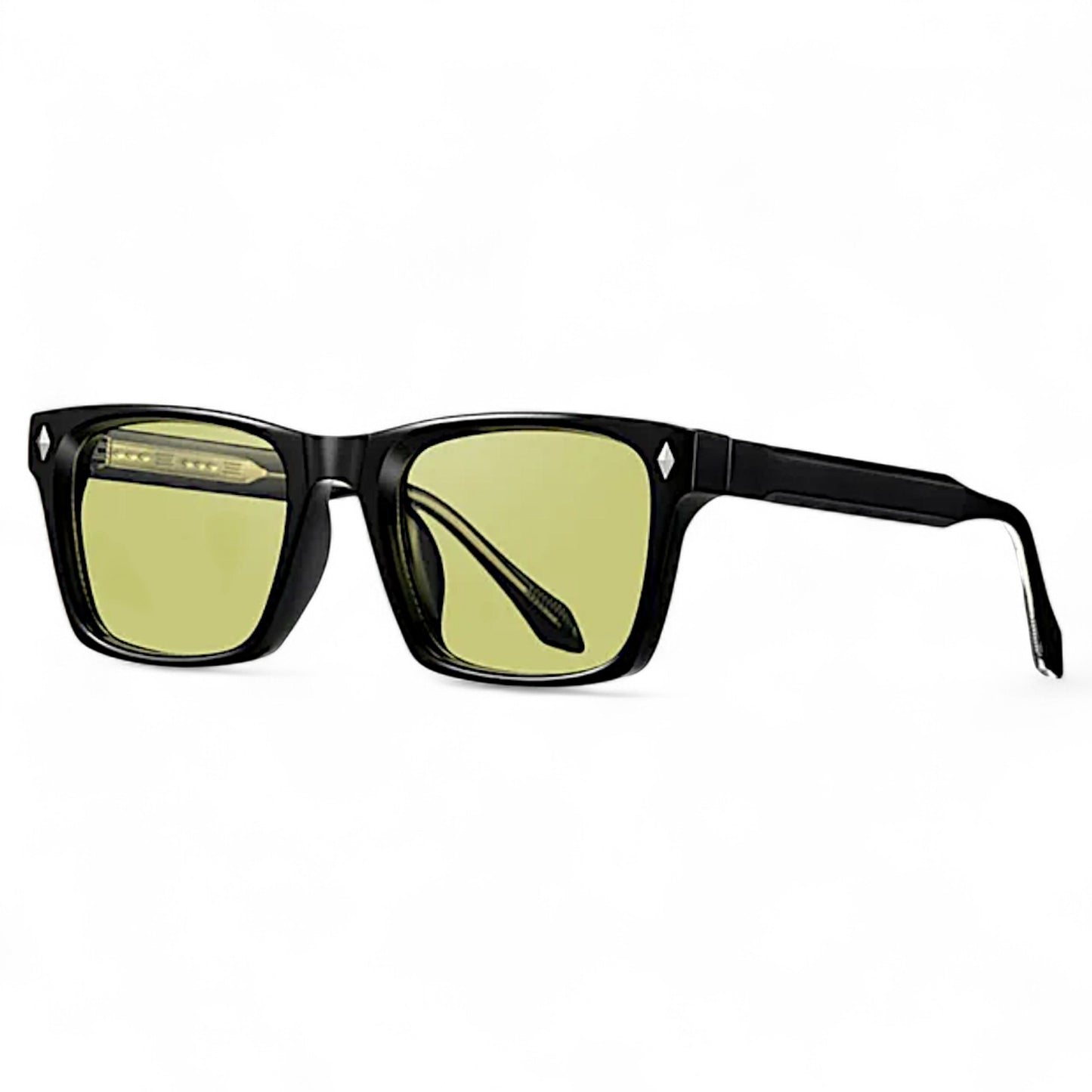 nadaraty eyewear Horus Dagger black acetate rectangular sunglasses with yellow polarized lenses.