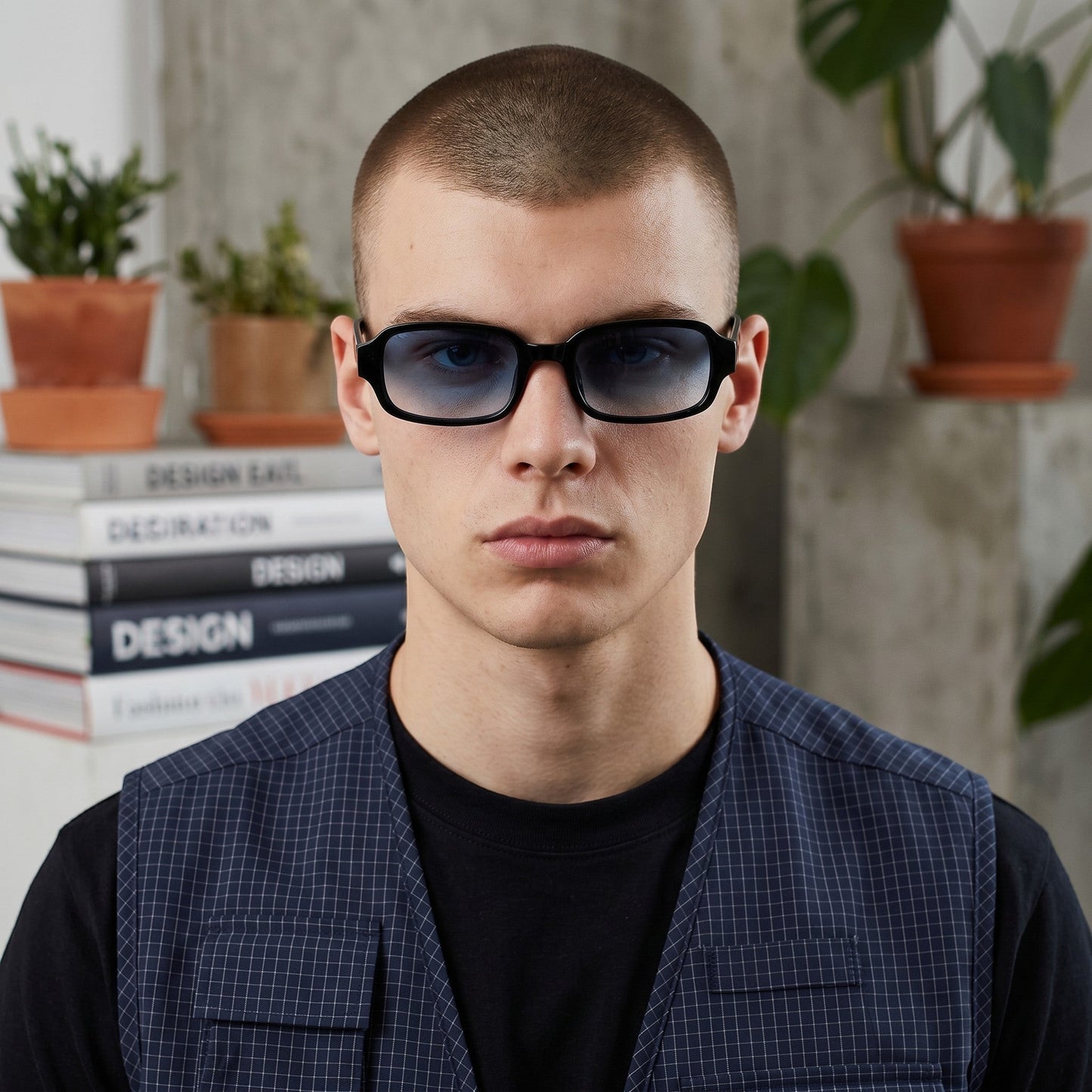nadaraty eyewear Horus Dante h188 black acetate sunglasses with gradient blue lenses and thick rims.