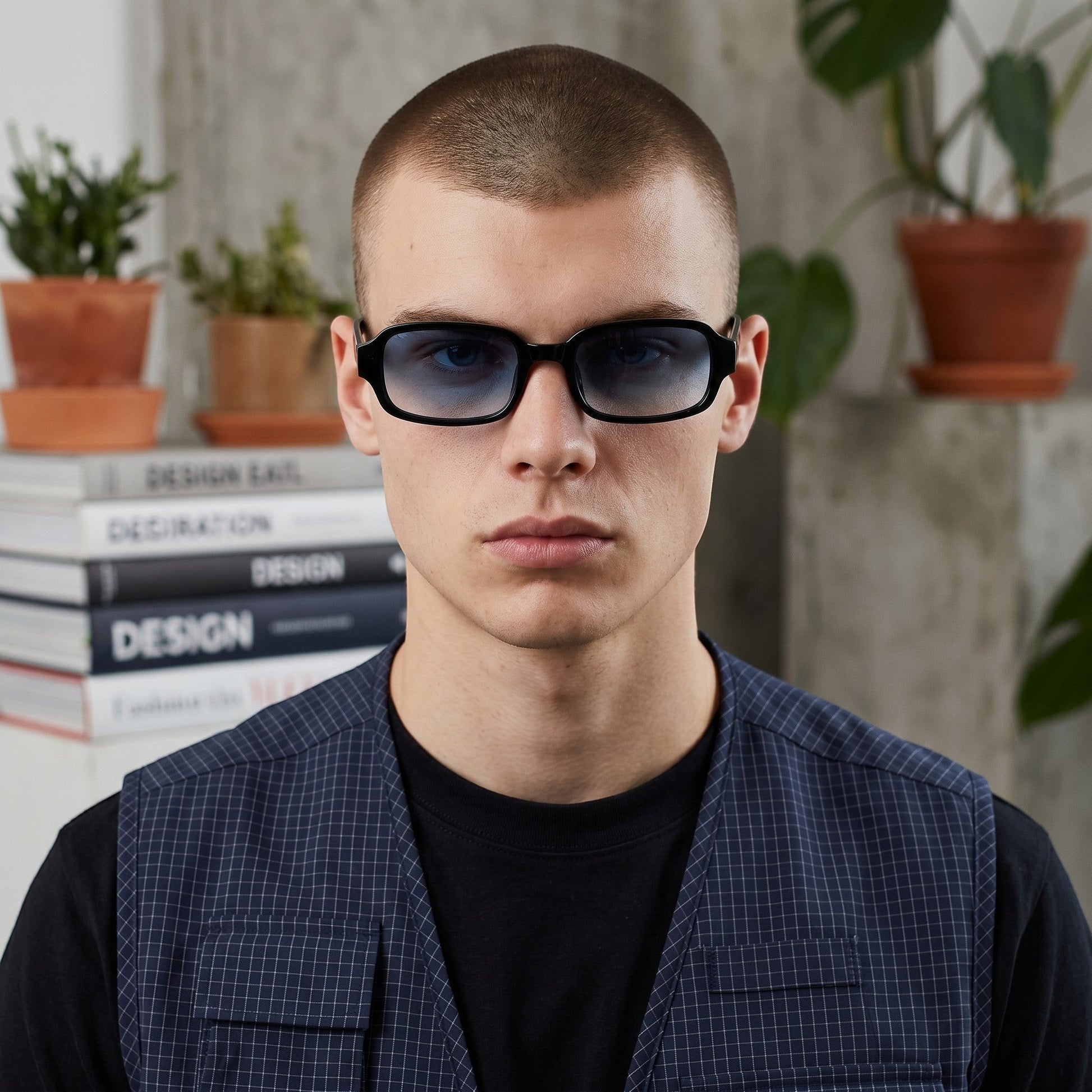 nadaraty eyewear Horus Dante h188 black acetate sunglasses with gradient blue lenses and thick rims.