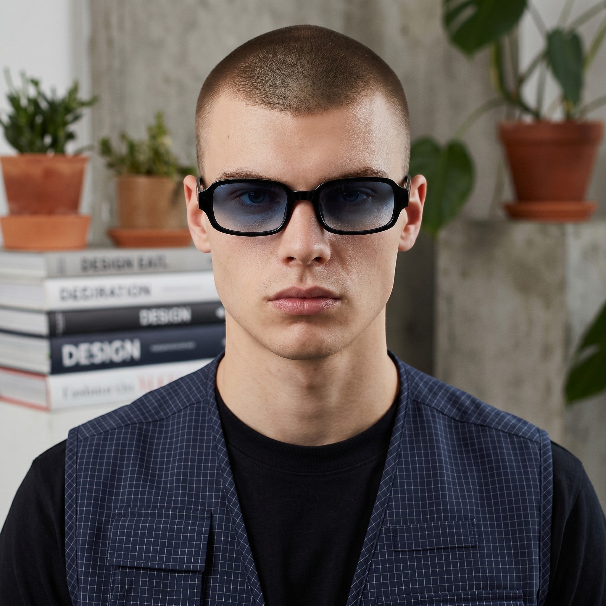 nadaraty eyewear Horus Dante h188 black acetate sunglasses with gradient blue lenses and thick rims.