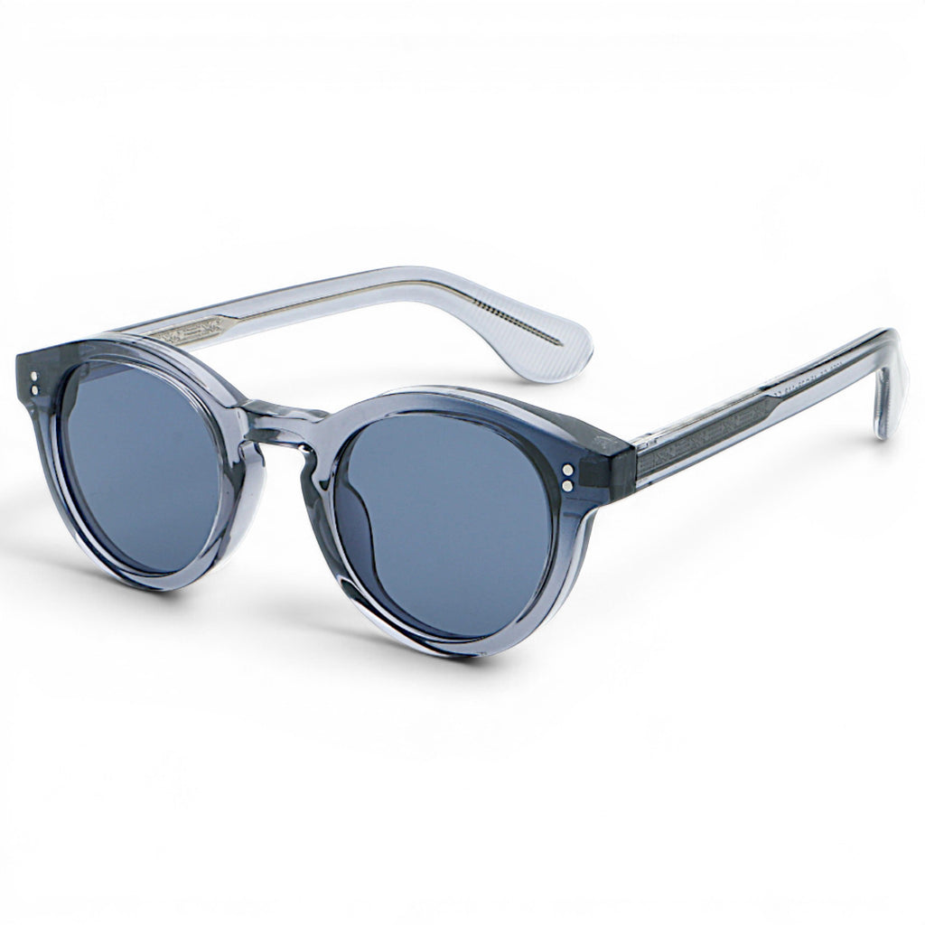 nadaraty eyewear Horus Darko H 194 translucent grey acetate round sunglasses with dark grey lenses.