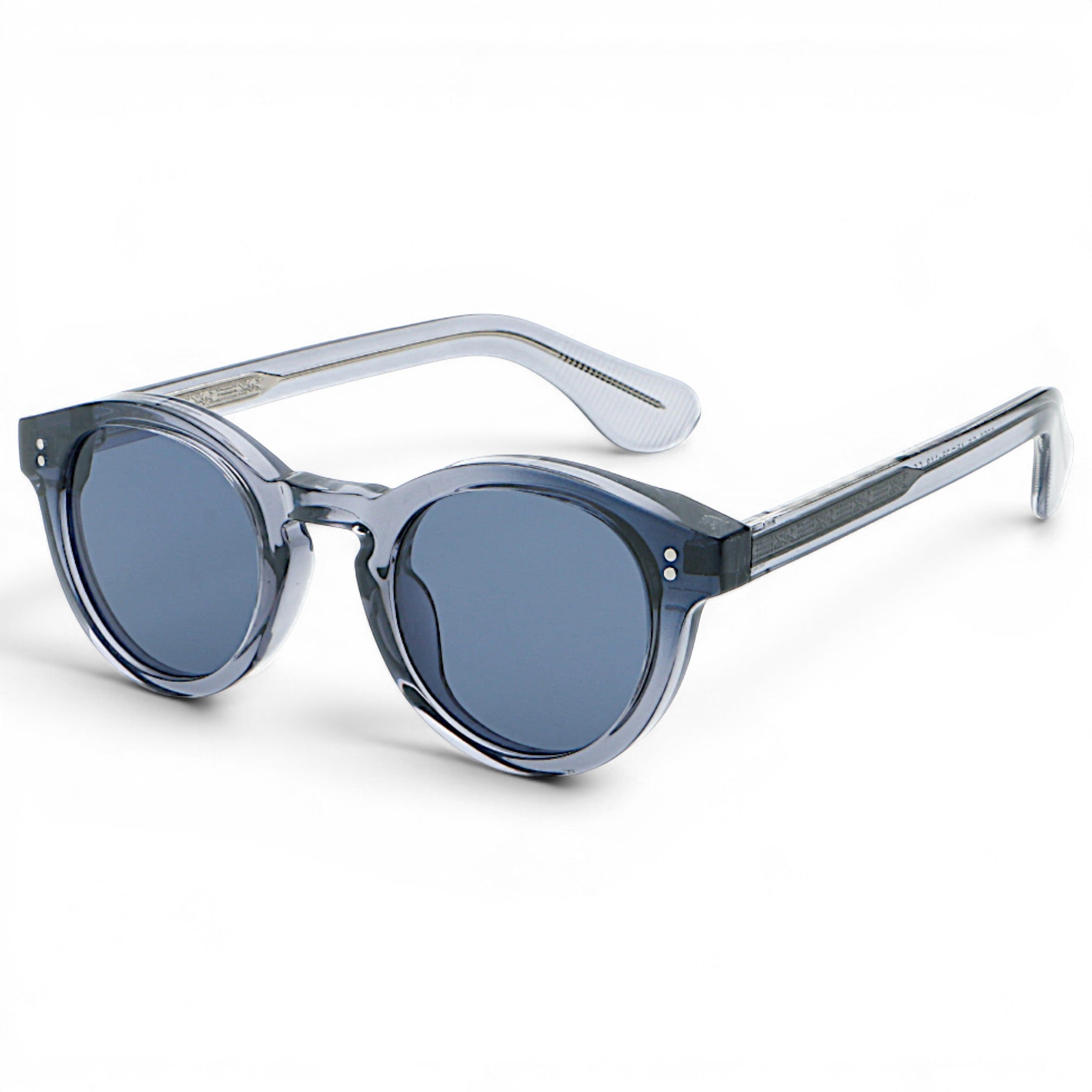 nadaraty eyewear Horus Darko H 194 translucent grey acetate round sunglasses with dark grey lenses.
