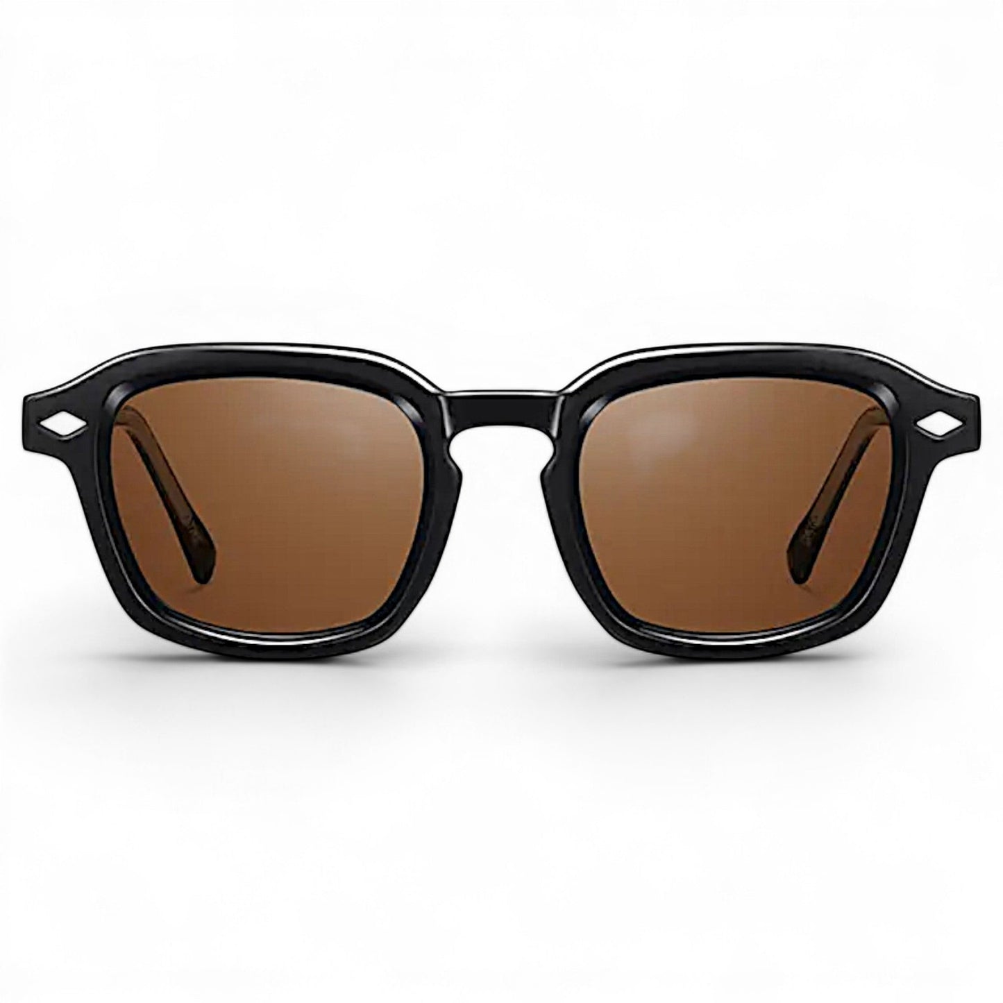Nadaraty Eyewear Horus Delta H 82 black acetate sunglasses with brown lenses and diamond detail.