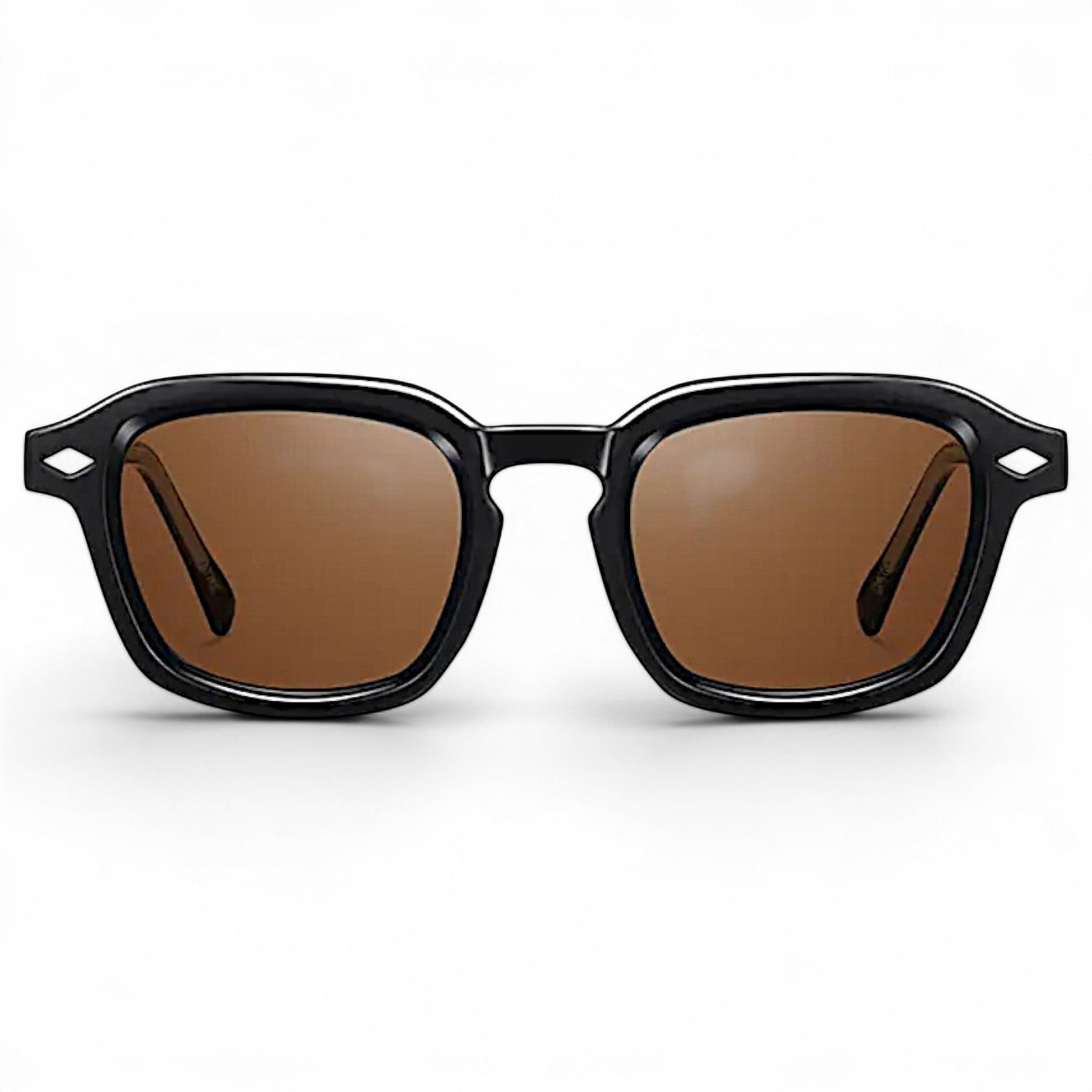 Nadaraty Eyewear Horus Delta H 82 black acetate sunglasses with brown lenses and diamond detail.