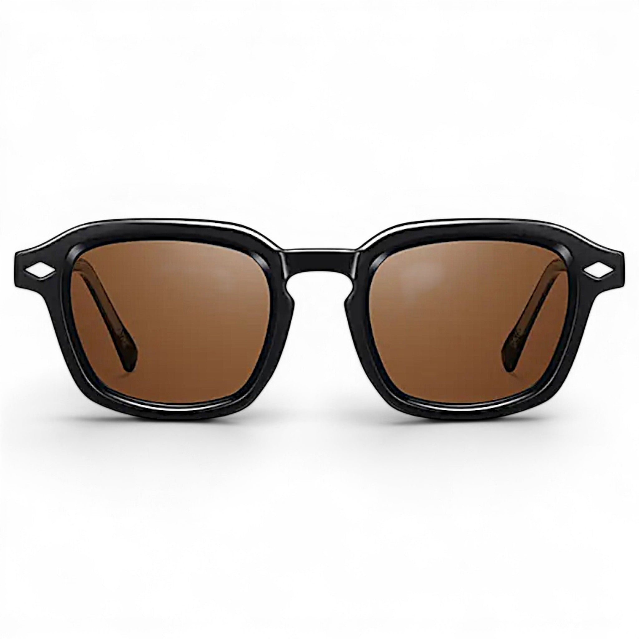 Nadaraty Eyewear Horus Delta H 82 black acetate sunglasses with brown lenses and diamond detail.