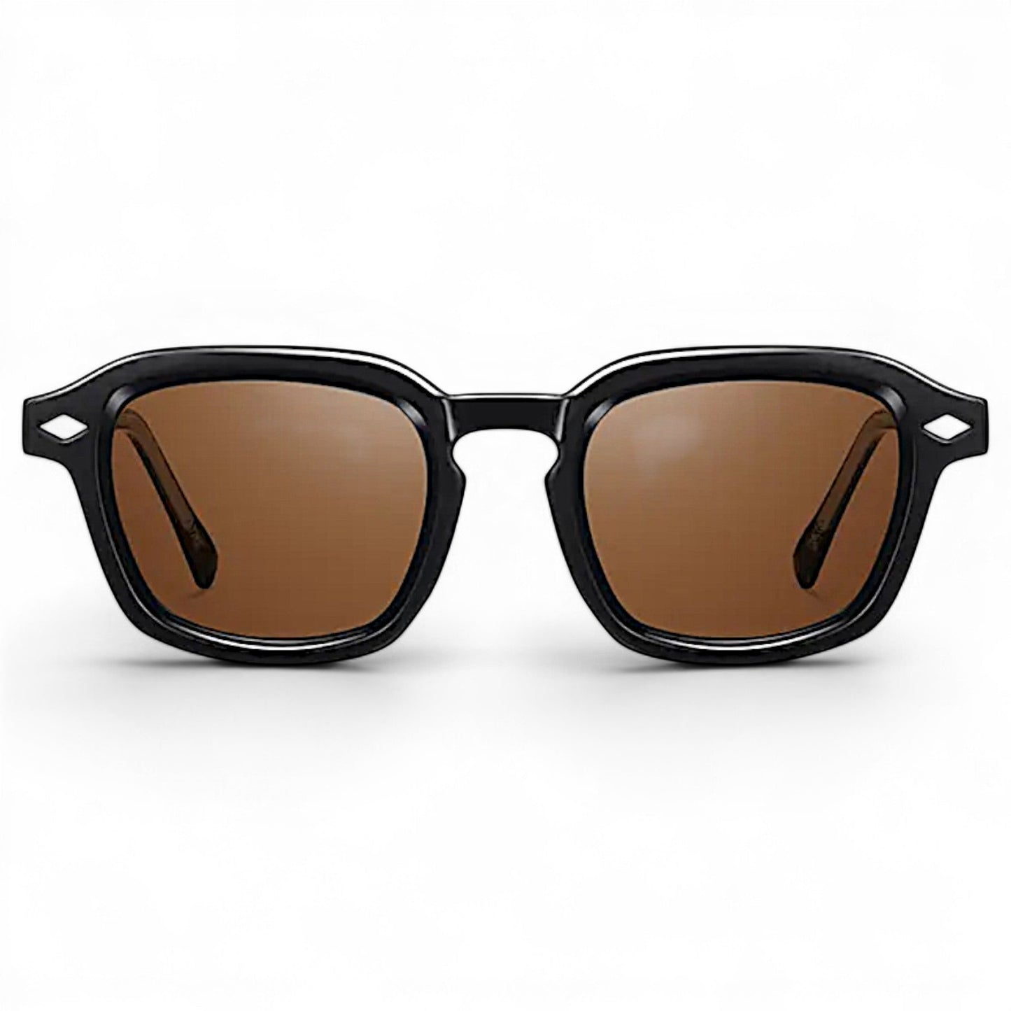 nadaraty eyewear Horus Delta H 82 black acetate sunglasses with brown lenses and diamond accents.