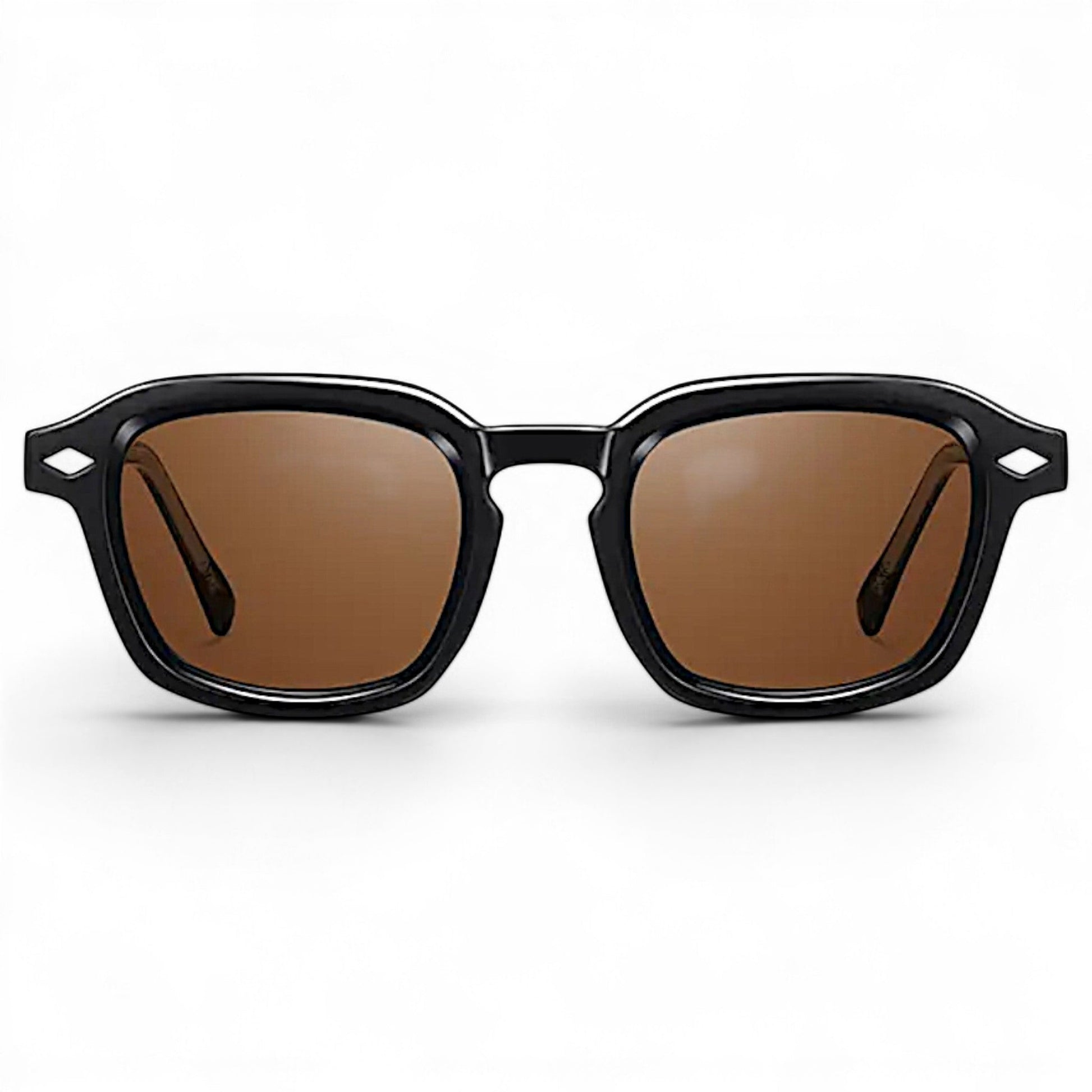 nadaraty eyewear Horus Delta H 82 black acetate sunglasses with brown lenses and diamond accents.
