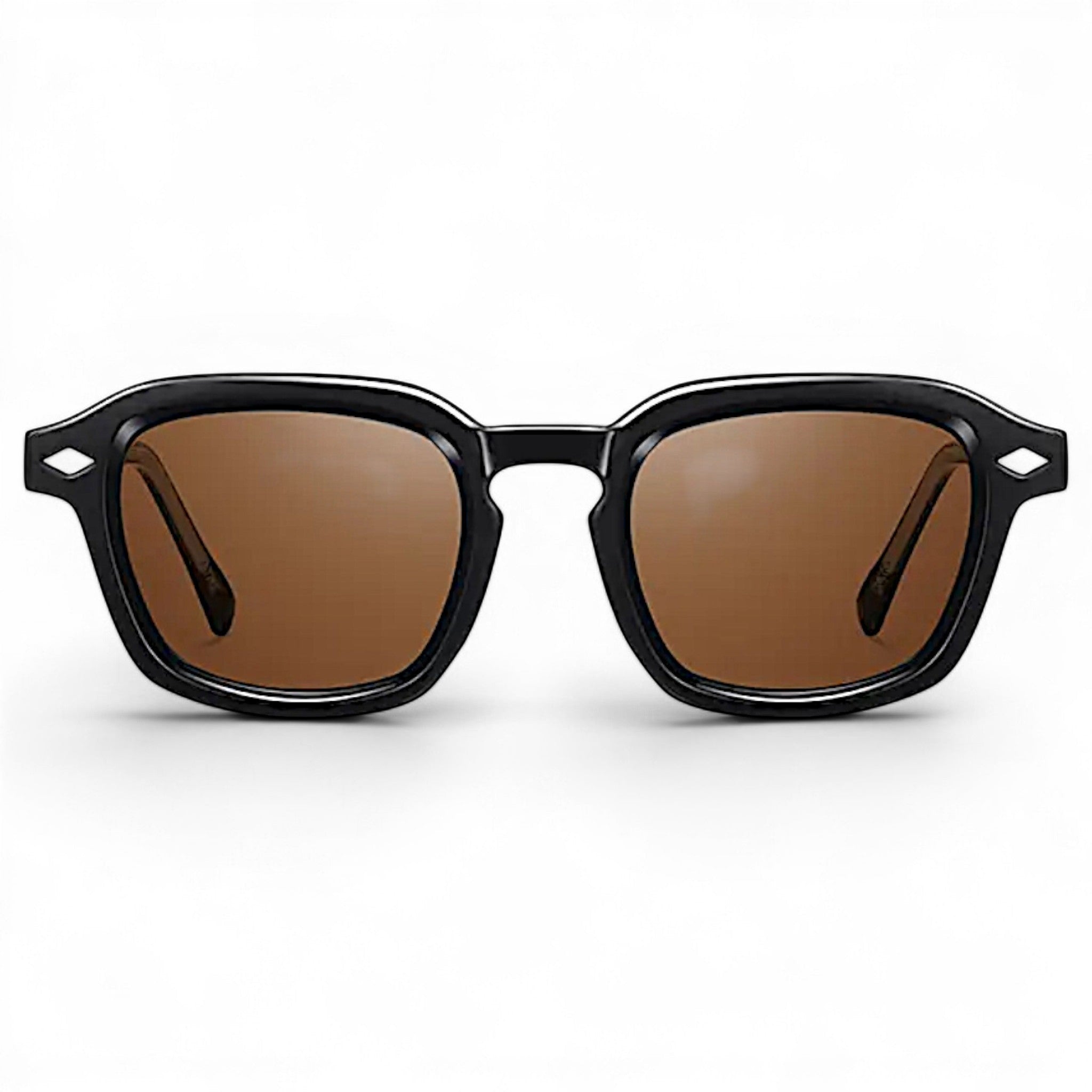 nadaraty eyewear Horus Delta H 82 black acetate sunglasses with brown lenses and diamond accents.