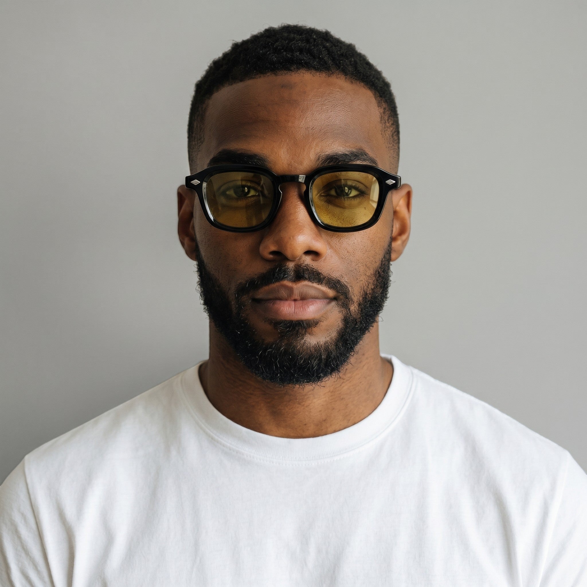 Nadaraty eyewear Horus Dilta H 82 black acetate square sunglasses with yellow lenses and UV400 protection.