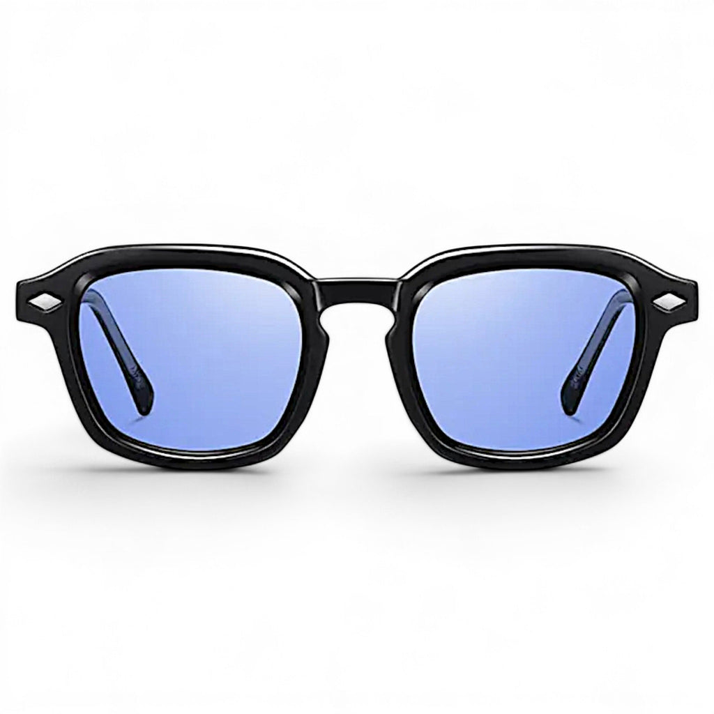 Nadaraty eyewear Horus Dilta H 82 black acetate sunglasses with blue lenses and diamond detail.