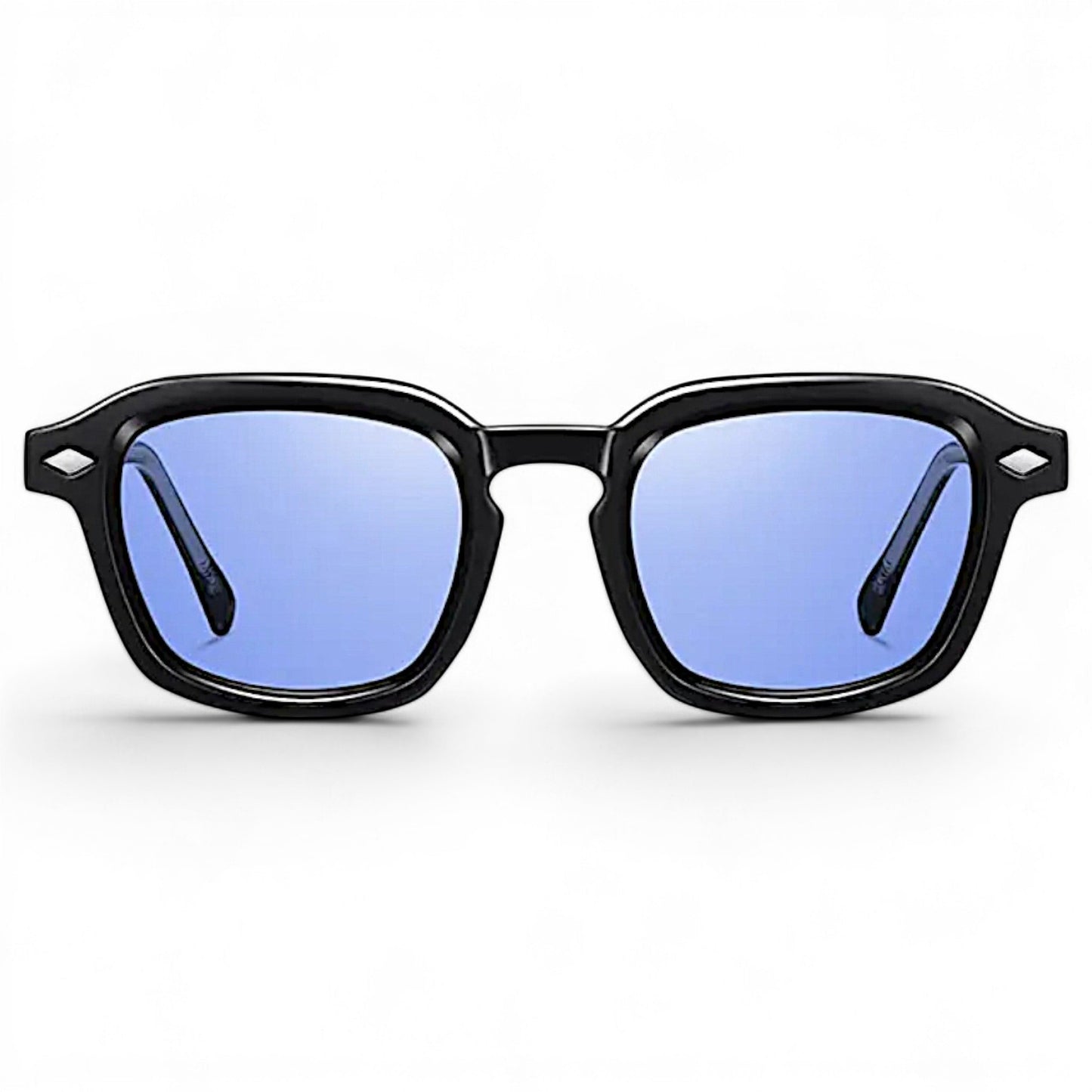 Nadaraty eyewear Horus Dilta H 82 black acetate sunglasses with blue lenses and diamond detail.