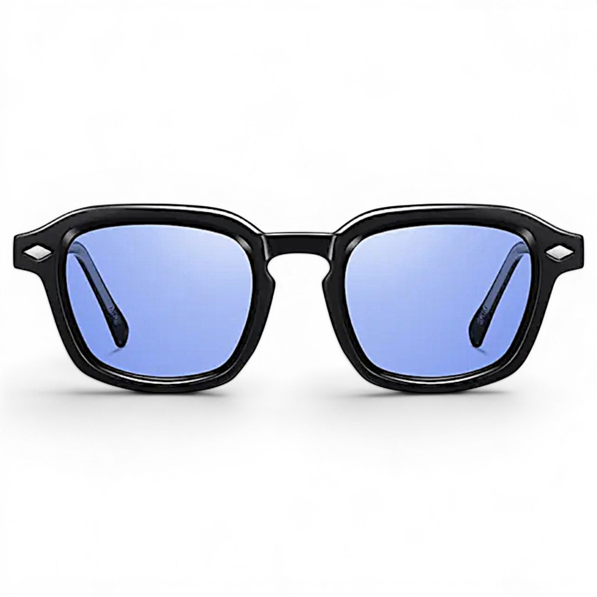 Nadaraty eyewear Horus Dilta H 82 black acetate sunglasses with blue lenses and diamond detail.