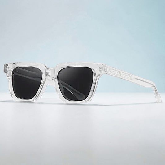 nadaraty eyewear Horus Fit H 133 clear acetate square sunglasses with black lenses.