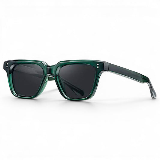 Nadaraty eyewear Horus Fit H 133 square green acetate sunglasses with dark lenses and silver stud details.