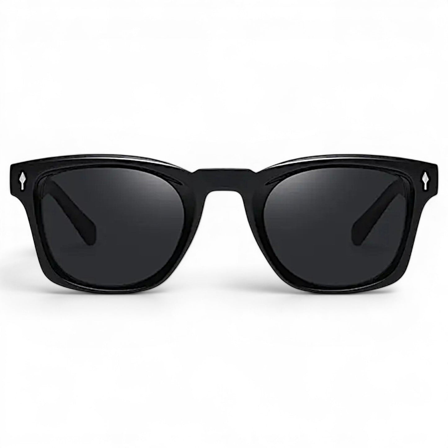 nadaraty eyewear Horus Kaizon black acetate sunglasses with bottle green lenses and signature metal rivets.