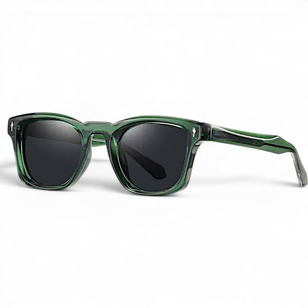 nadaraty eyewear Horus Kaizon H 152 green acetate sunglasses with black lenses and signature rivets.