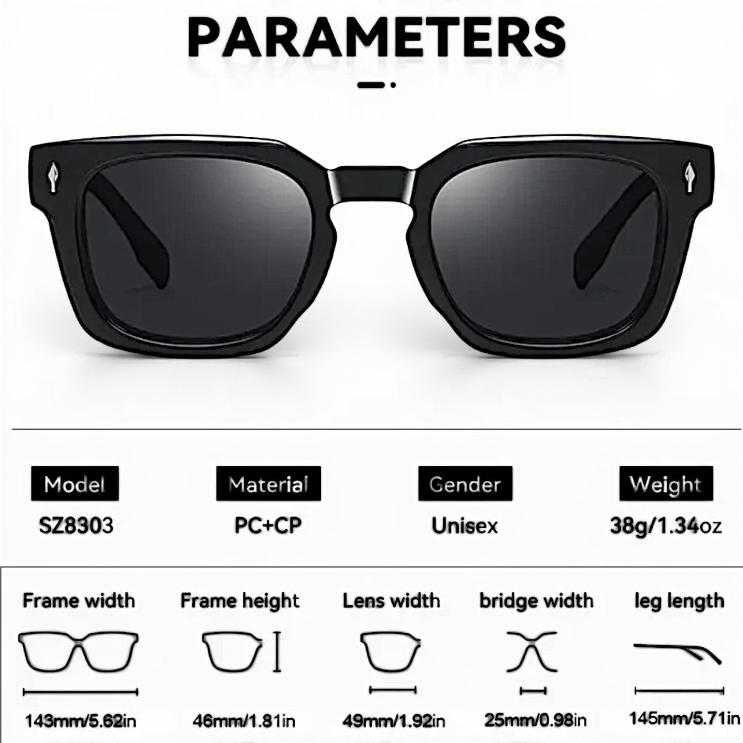 nadaraty eyewear Horus Milano H 158 black square acetate sunglasses with dark lenses.