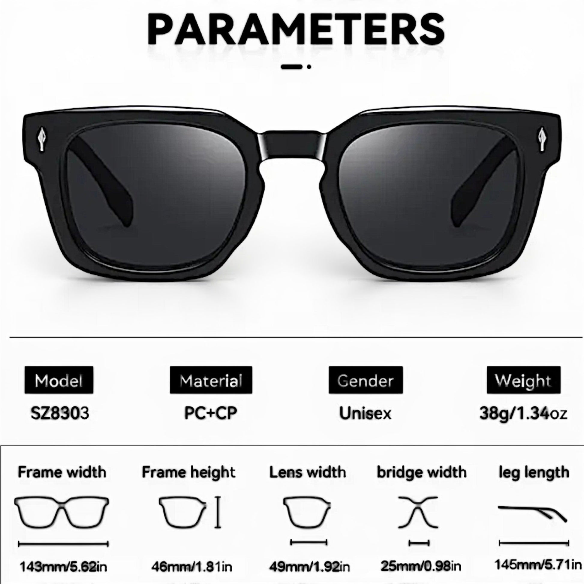 nadaraty eyewear Horus Milano H 158 black square acetate sunglasses with dark lenses.