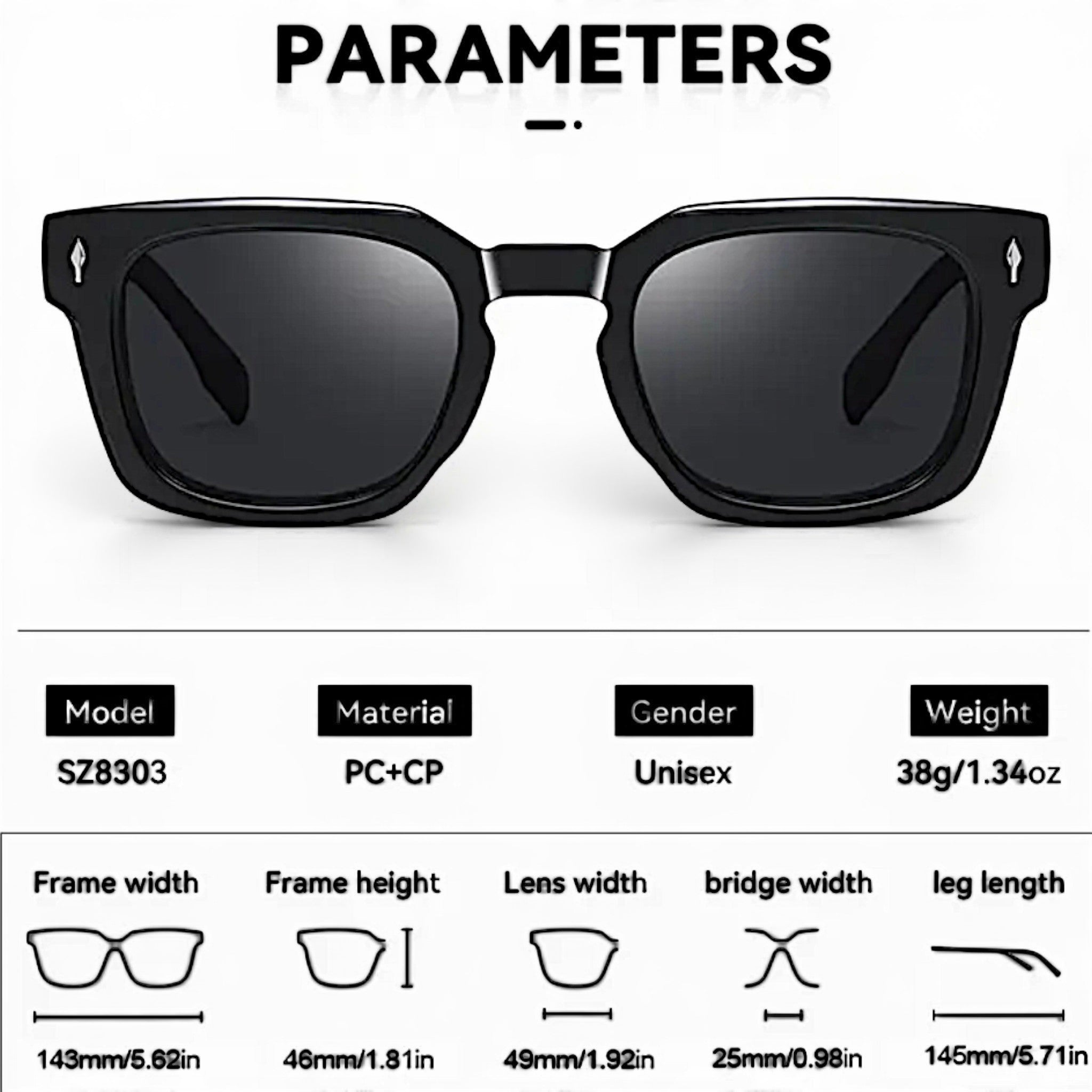 nadaraty eyewear Horus Milano H 158 black square acetate sunglasses with dark lenses.