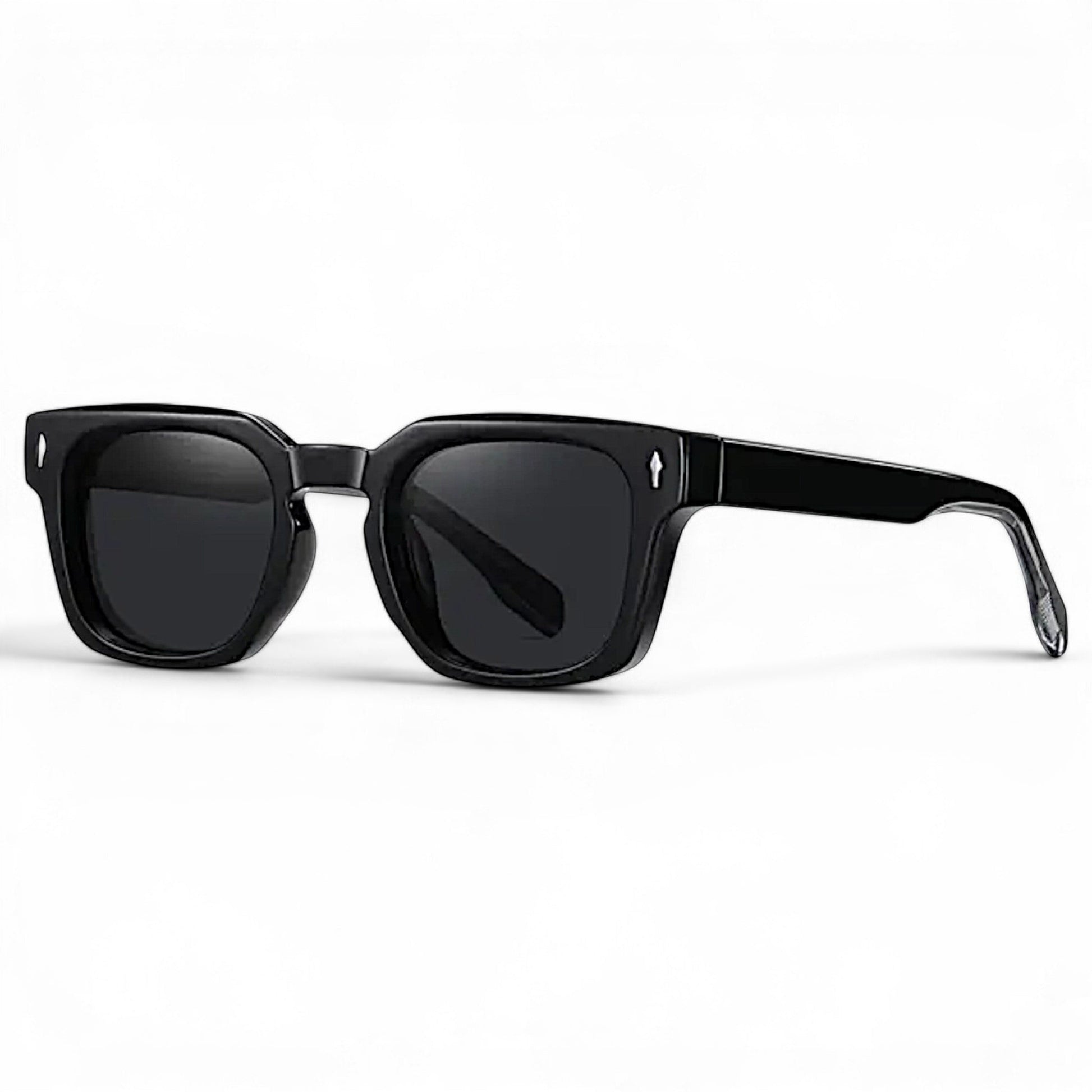 nadaraty eyewear Horus Milano H 158 black acetate square frame sunglasses with dark lenses.