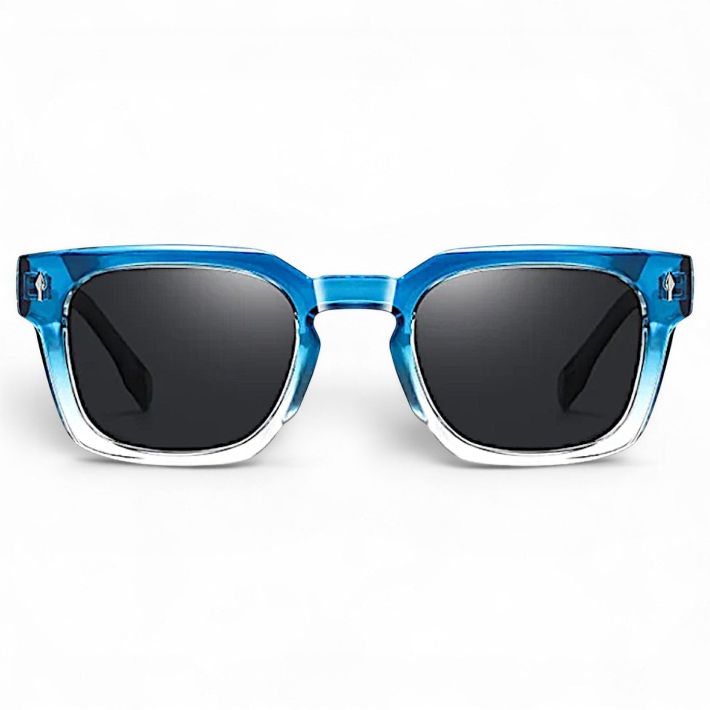 nadaraty eyewear Horus Milano H 158 blue translucent square frame sunglasses with dark lenses.