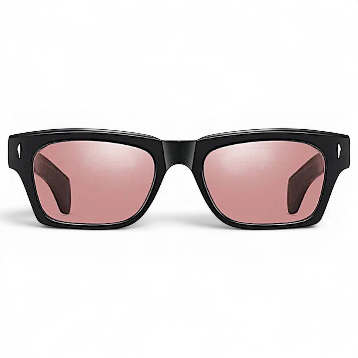 nadaraty eyewear Horus Oryx H 140 black acetate square sunglasses with pink UV400 lenses.