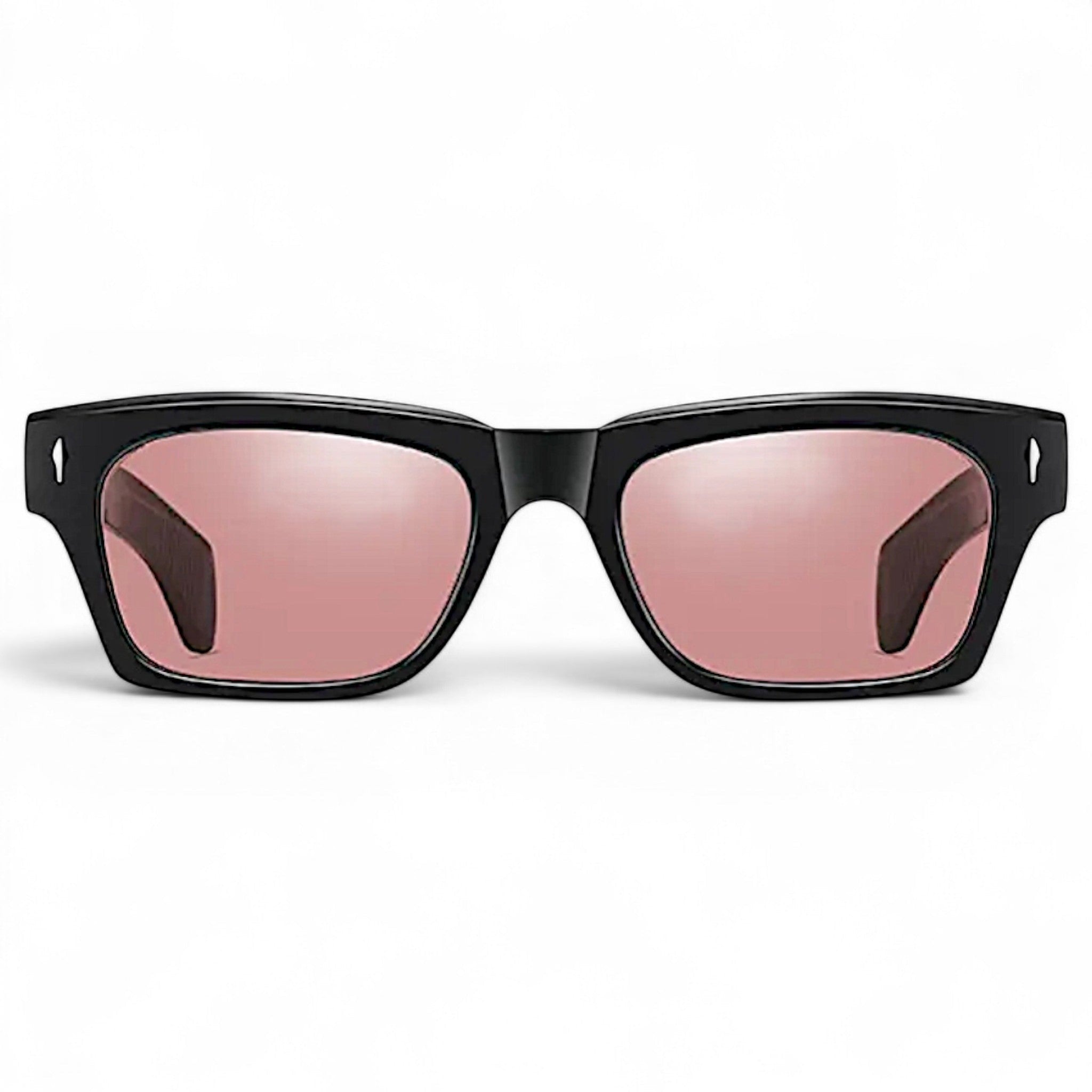 nadaraty eyewear Horus Oryx H 140 black acetate square sunglasses with pink UV400 lenses.