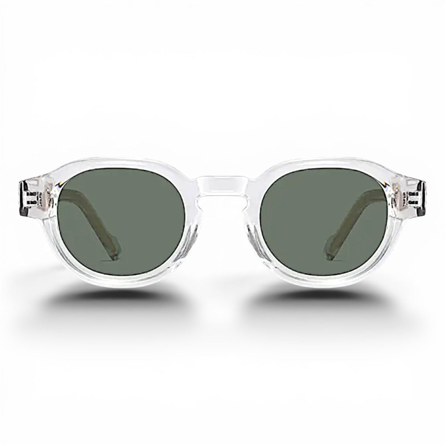 nadaraty eyewear Horus Pro H 178 sunglasses with a clear transparent frame and dark green tinted lenses