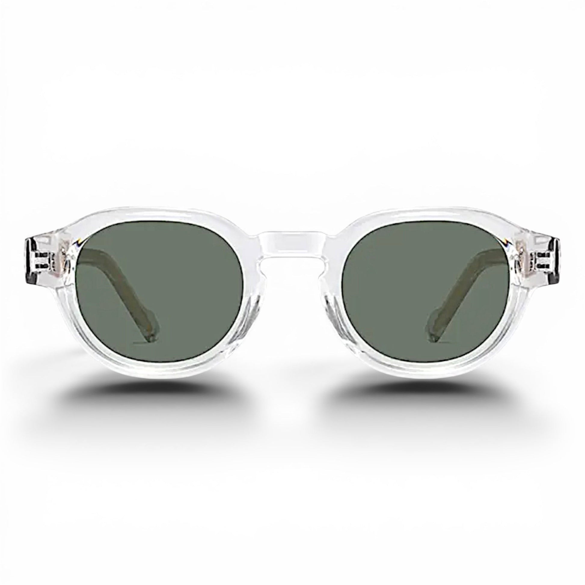 nadaraty eyewear Horus Pro H 178 sunglasses with a clear transparent frame and dark green tinted lenses