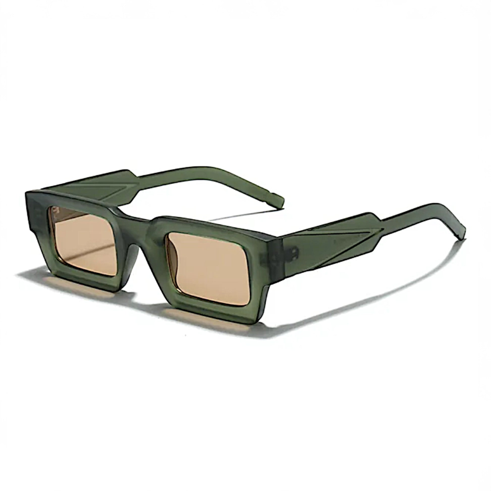 nadaraty eyewear Horus Speed bold rectangular sunglasses in dark green with tan lenses.