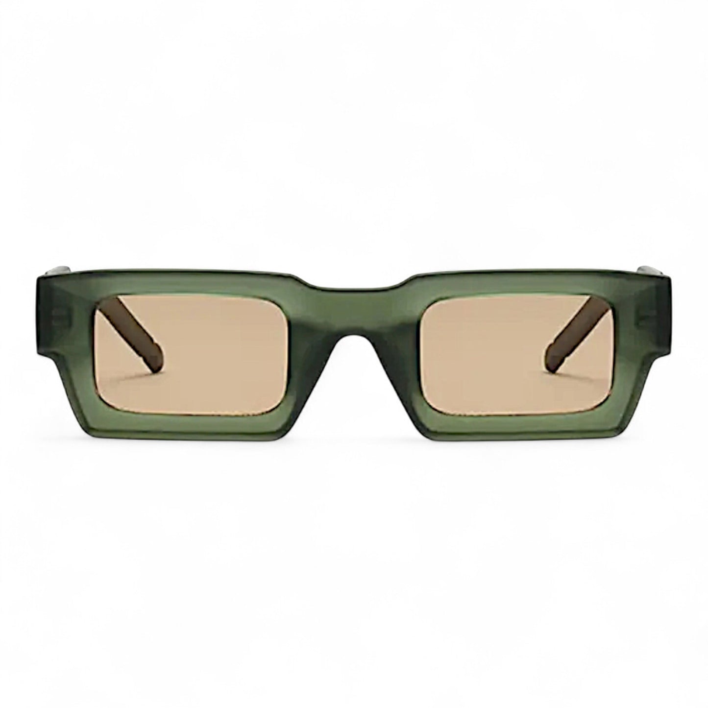 nadaraty eyewear Horus Speed bold rectangular sunglasses in translucent green with tan lenses.