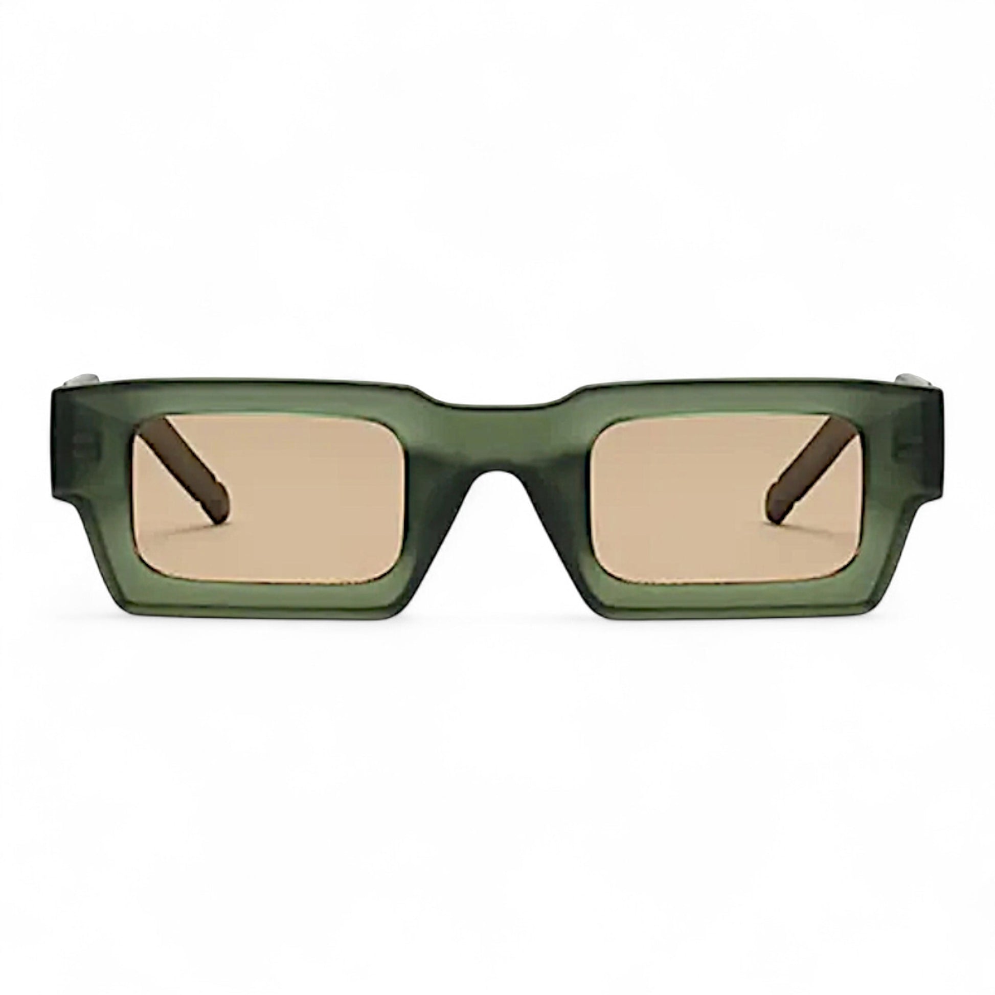 nadaraty eyewear Horus Speed bold rectangular sunglasses in translucent green with tan lenses.
